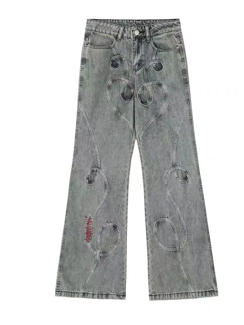 Designer × Japanese Brand Embroidered micro flare patchwork design baggy jeans Size US 34 / EU 50 - 6 Thumbnail