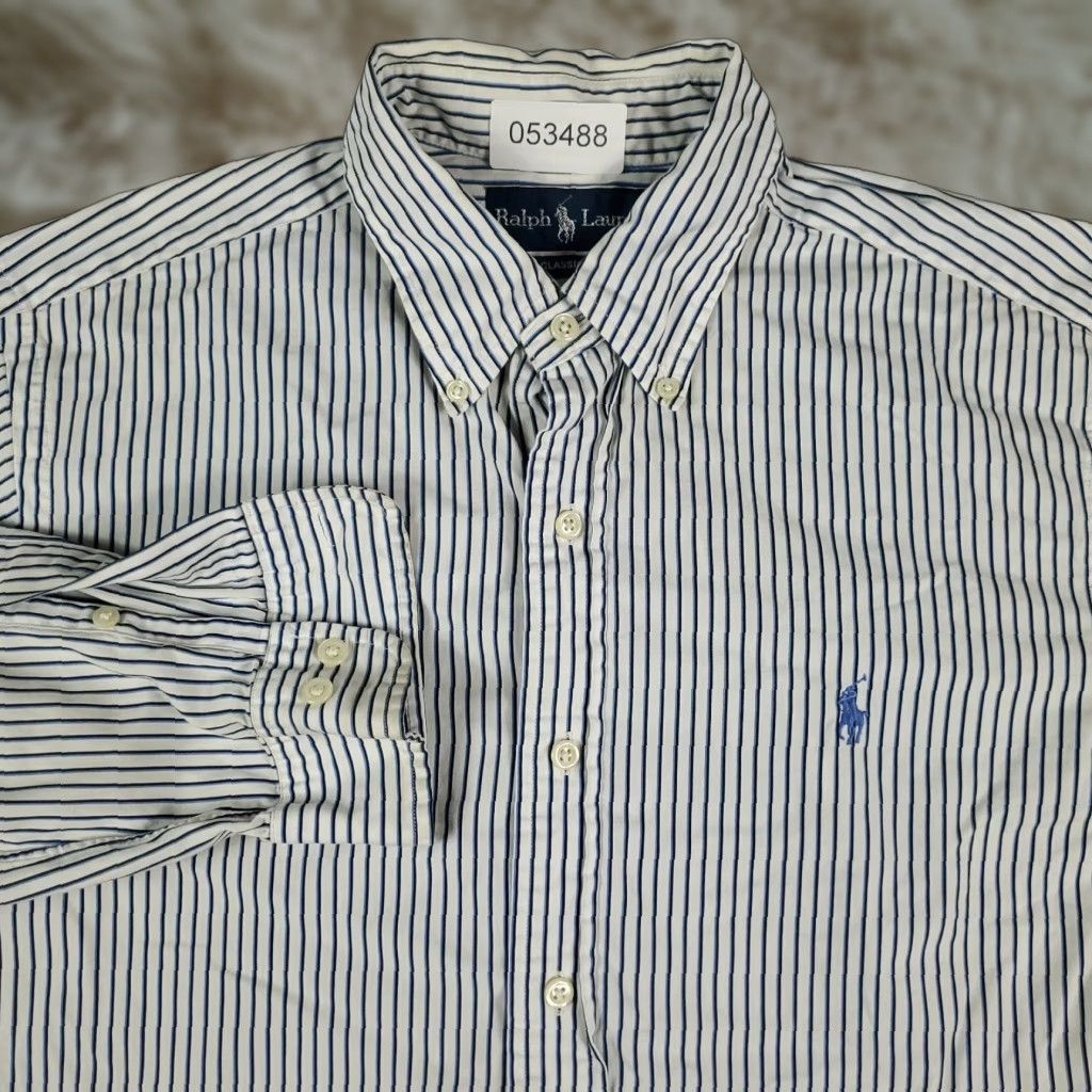 Ralph Lauren VINTAGE Ralph Lauren Dress Shirt Mens 15.5 Long Sleeve Blue White Striped Button-Down Business Casual Formal Size 40R - 1 Thumbnail