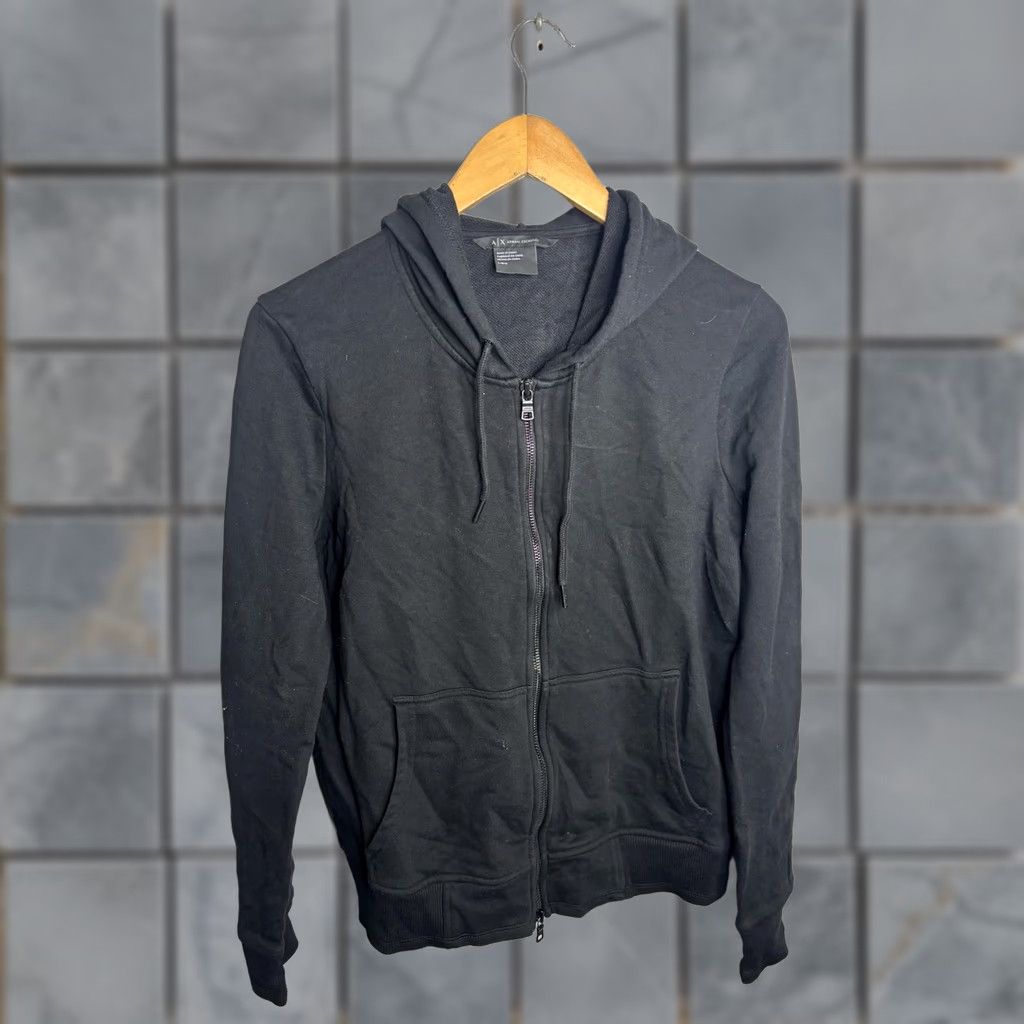 Armani Exchange VINTAGE Armani Exchange Hoodie Womens Large Black Full Zip Hooded Sweatshirt Rhinestone Logo Size L / US 10 / IT 46 - 1 Thumbnail