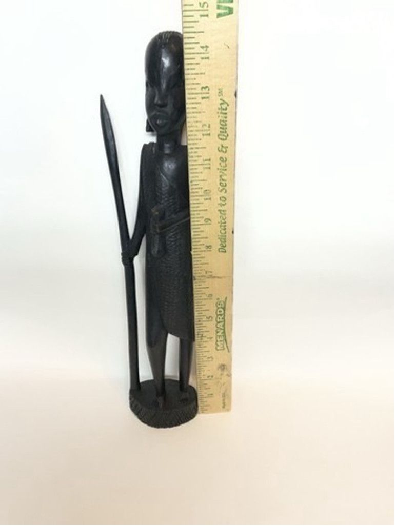 Other Hand Carved Wood Hunter Tribal Figure Kenyan Besmo 14.5” Size 26 - 3 Thumbnail