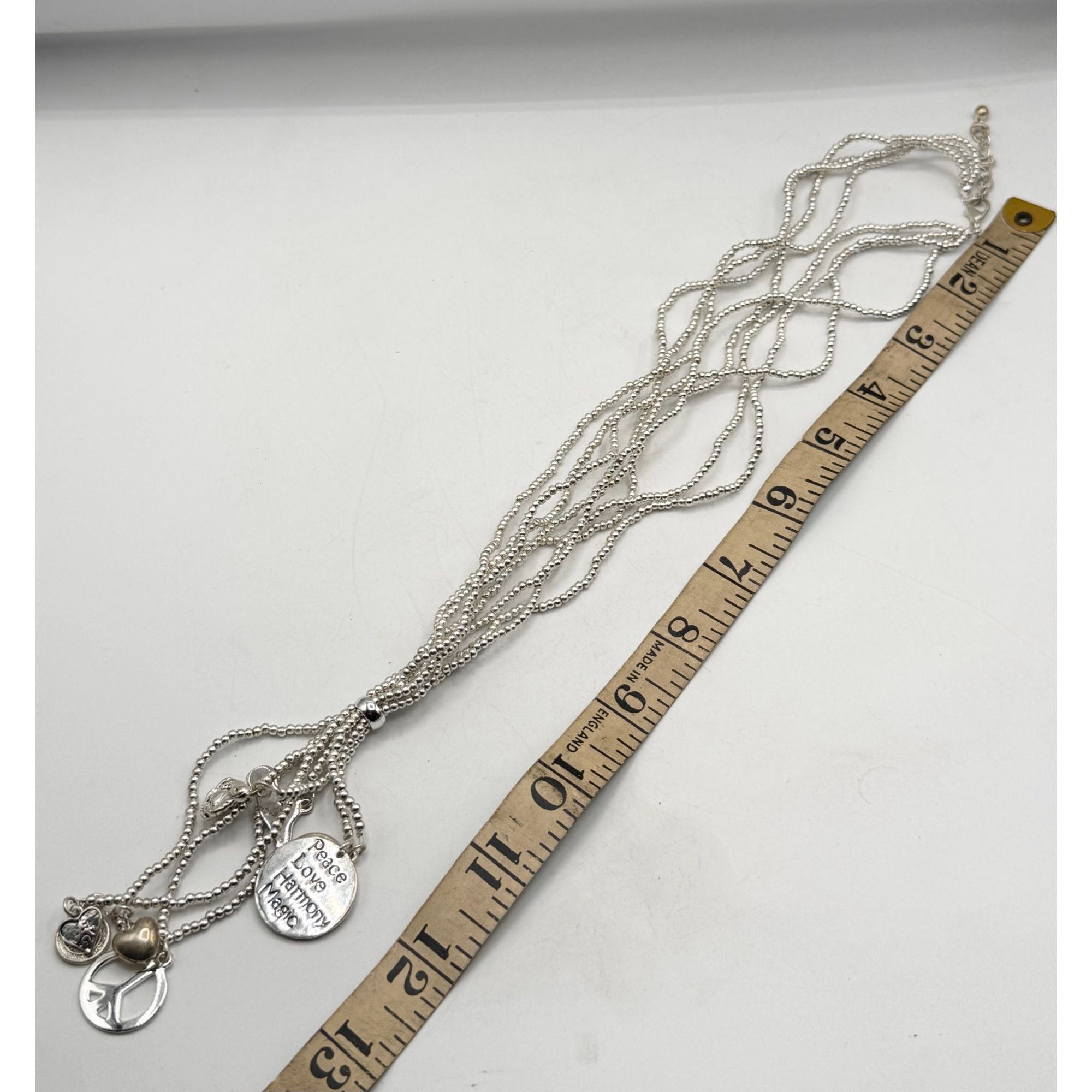 Vintage Beaded tassel silver tone peace love charm necklace Size ONE SIZE - 6 Thumbnail