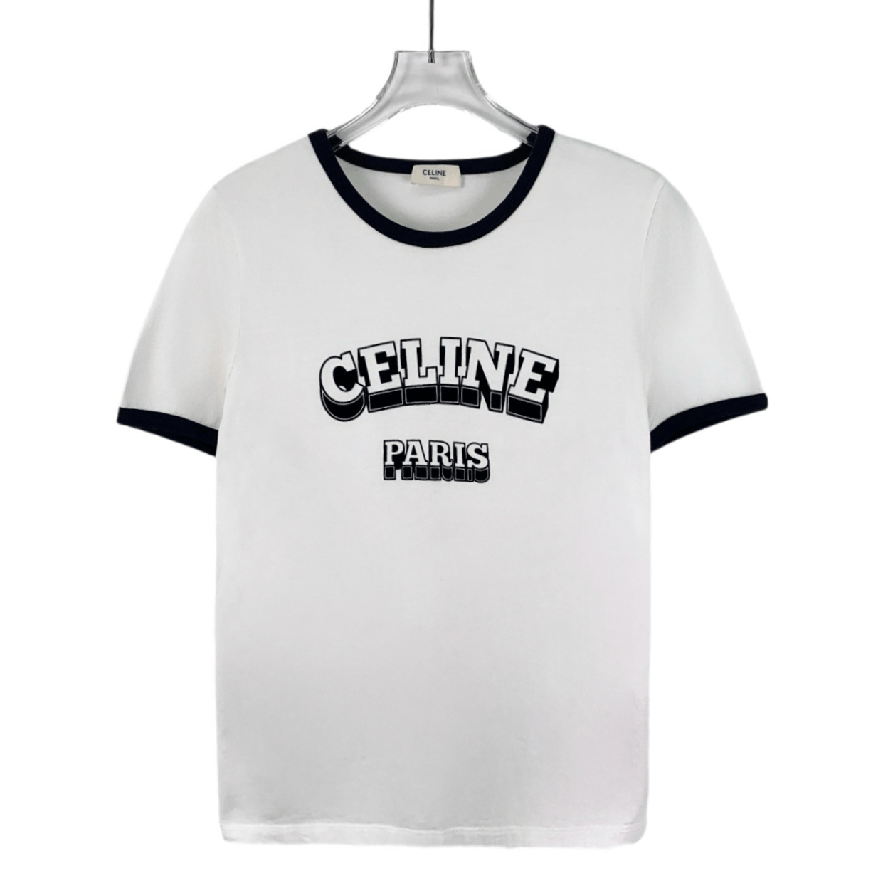Celine White 3D Logo Print Cotton Crewneck T-Shirt (Size S)