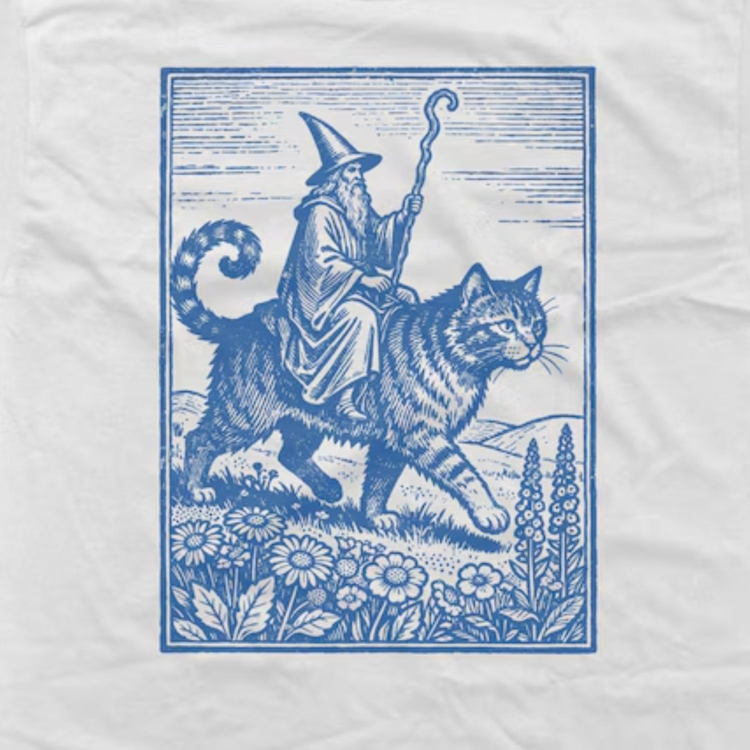 Japanese Brand Wizard Cat Rider Vintage T-Shirt, Retro Fantasy Graphic Tee Size US L / EU 52-54 / 3 - 2 Thumbnail