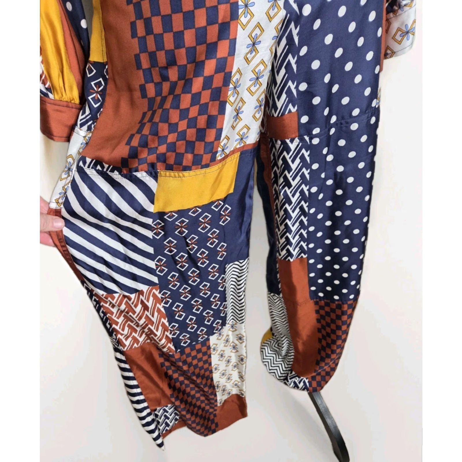 Tory Burch Tory Burch Vivian Patchwork Silk 2 Piece Set Shirt Pants Sz 4 Multicolor 70s Geometric Silk Long Sleeve Wide Leg Womens Set Size S / US 4 / IT 40 - 3 Thumbnail