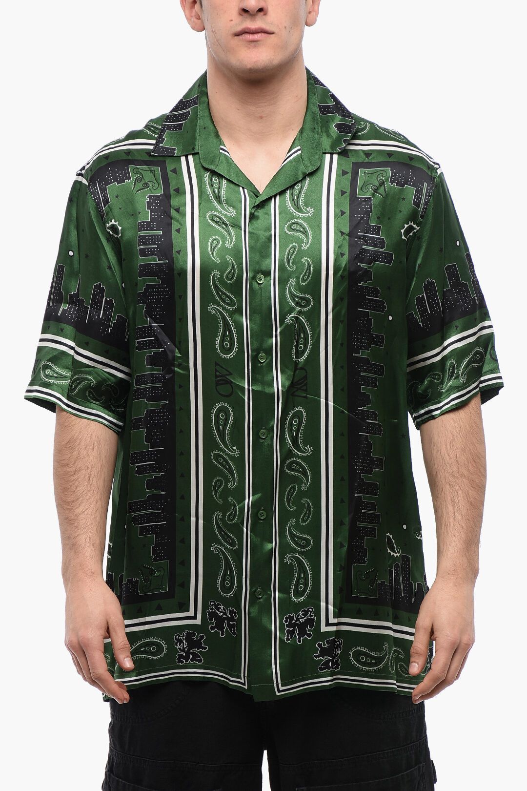 Off-White og1mm0625 Satin Bandana Bowling Shirt in Multicolor Size US M / EU 48-50 / 2 - 1 Thumbnail