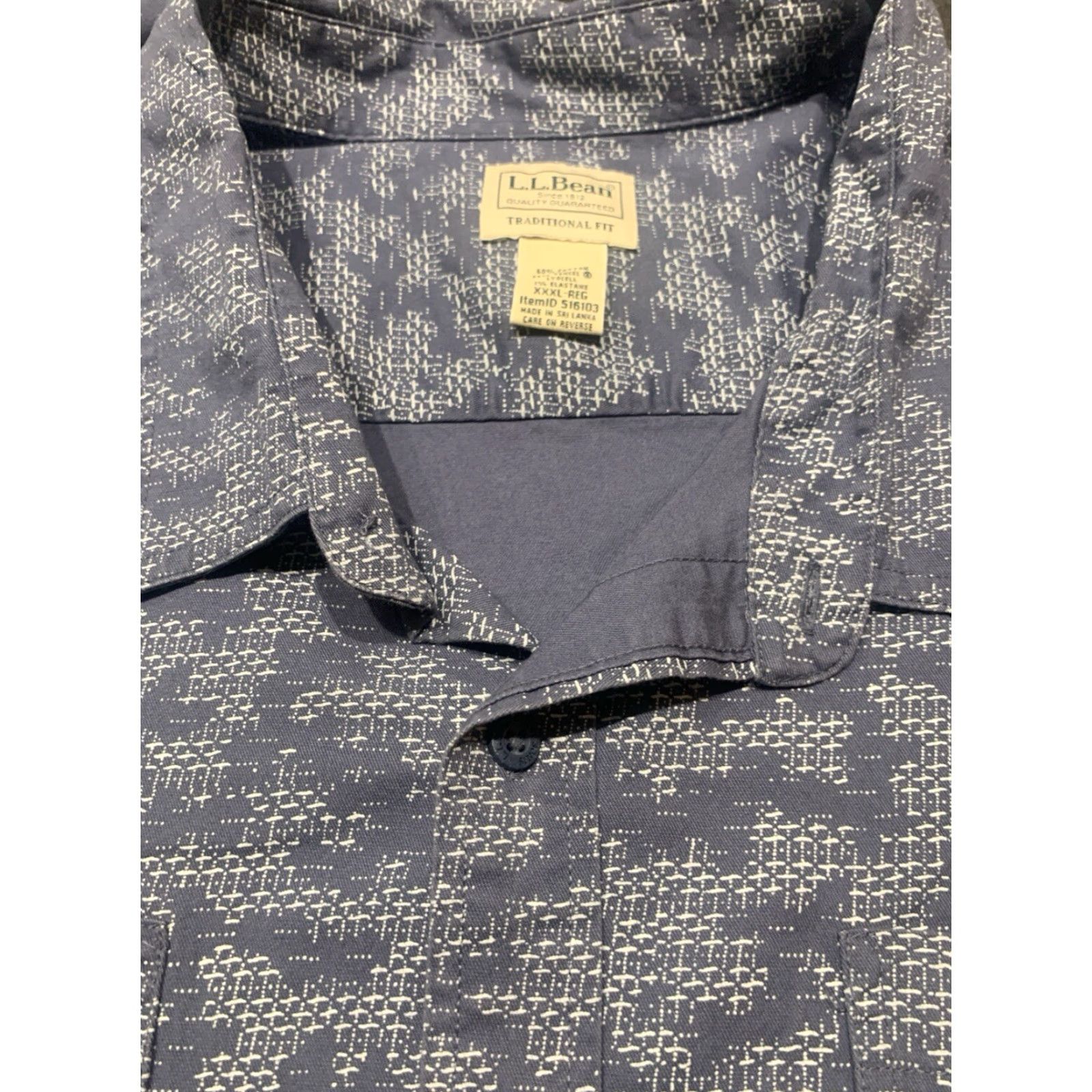 Vintage L.L. Bean Men 3XL Camp Shirt Long Sleeve Button-Up Tencel Stretch Geometric Blue Outdoor Size US XXL / EU 58 / 5 - 6 Thumbnail