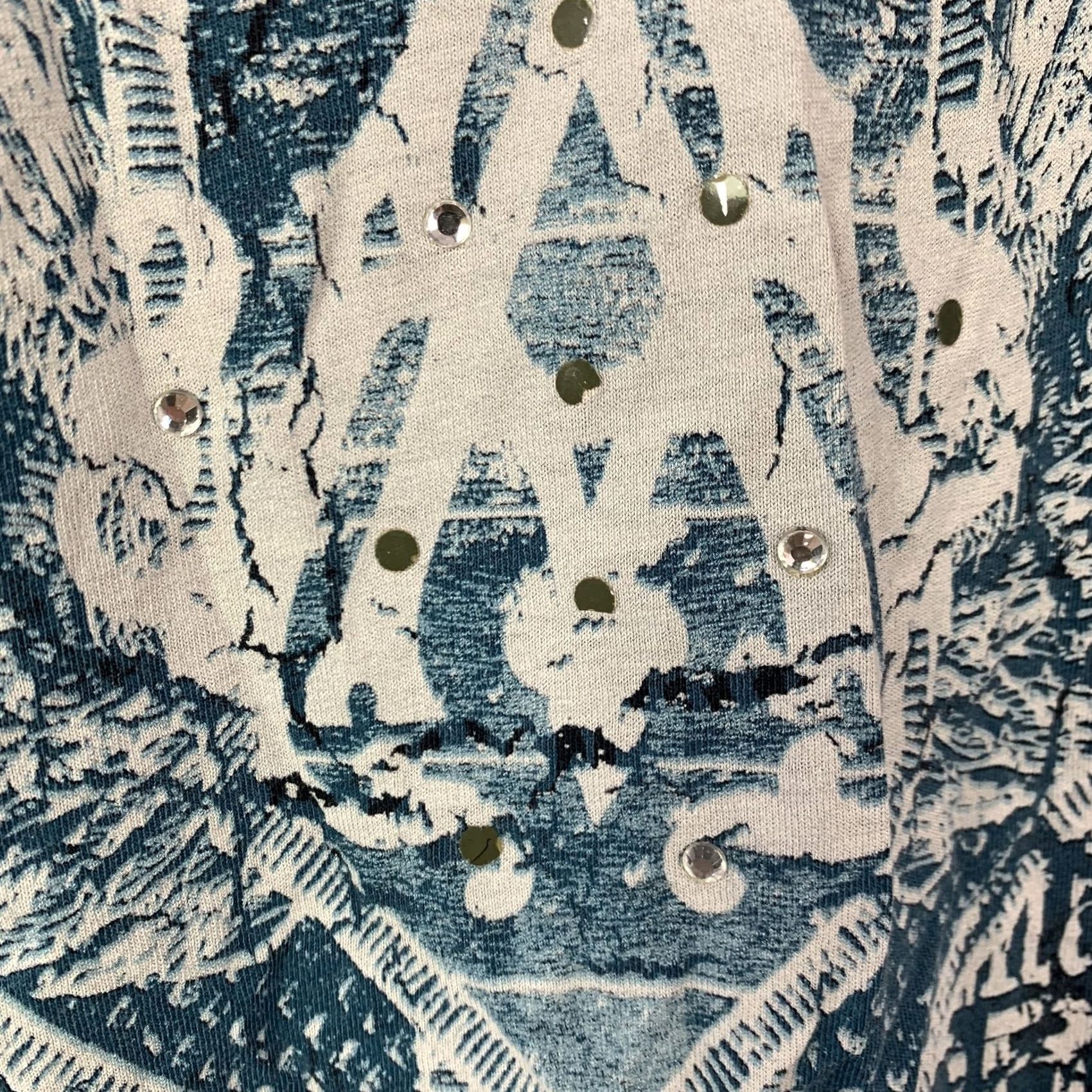 Affliction Archaic by Affliction T-Shirt Womens S Blue Black Crew Neck Graphic Print Rhinestone Studded Distressed Cap Sleeve 100 Cotton Casual Grunge Boho Size S / US 4 / IT 40 - 3 Thumbnail
