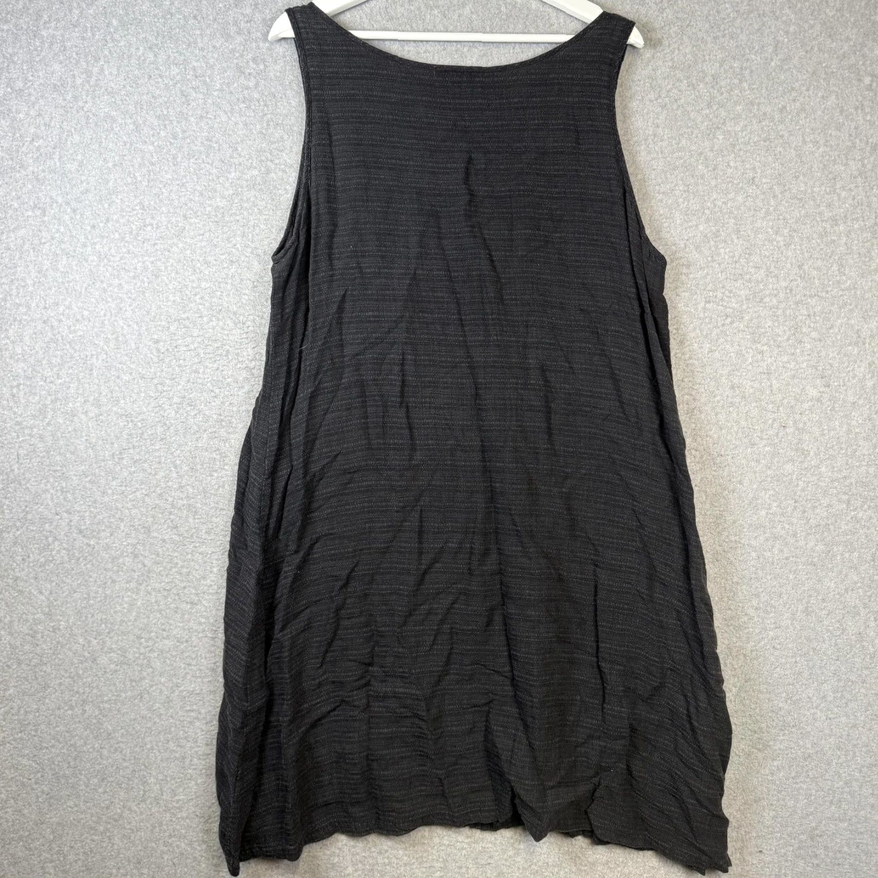 VINTAGE Eileen Fisher Dress XL A-Line Mini Dress Sleeveless Black Linen  Blend Women\'s