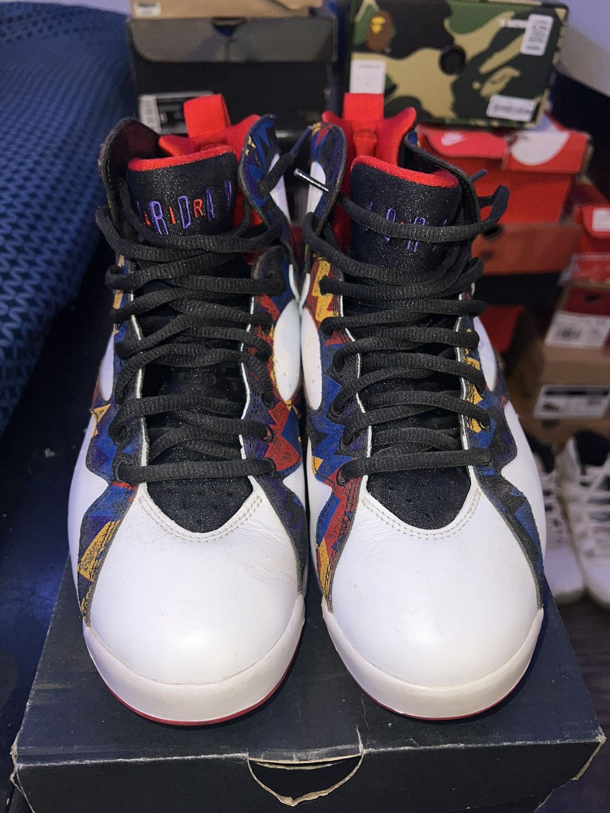 image of Jordan Nike Air Jordan 7 Sweater Shoes in White, Men's (Size 8)