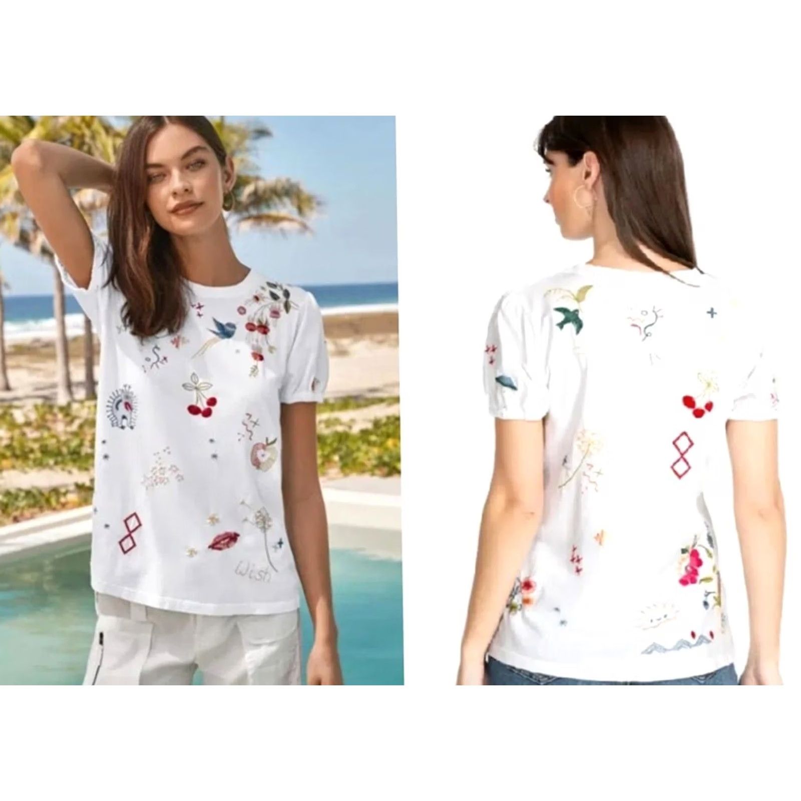 Johnny Was Johnny Was Embroidered Tee White Sz S Women's Puff Sleeve Boho Chic Size 28" / US 6 / IT 42 - 5 Thumbnail