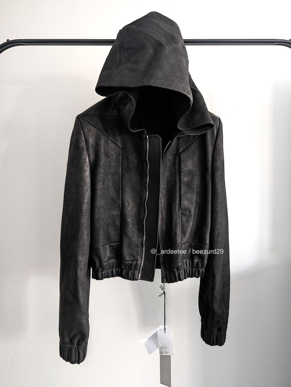 image of Rick Owens New Leather Edfu Hooded Jacket Ss23 in Black, Men's (Size Small)
