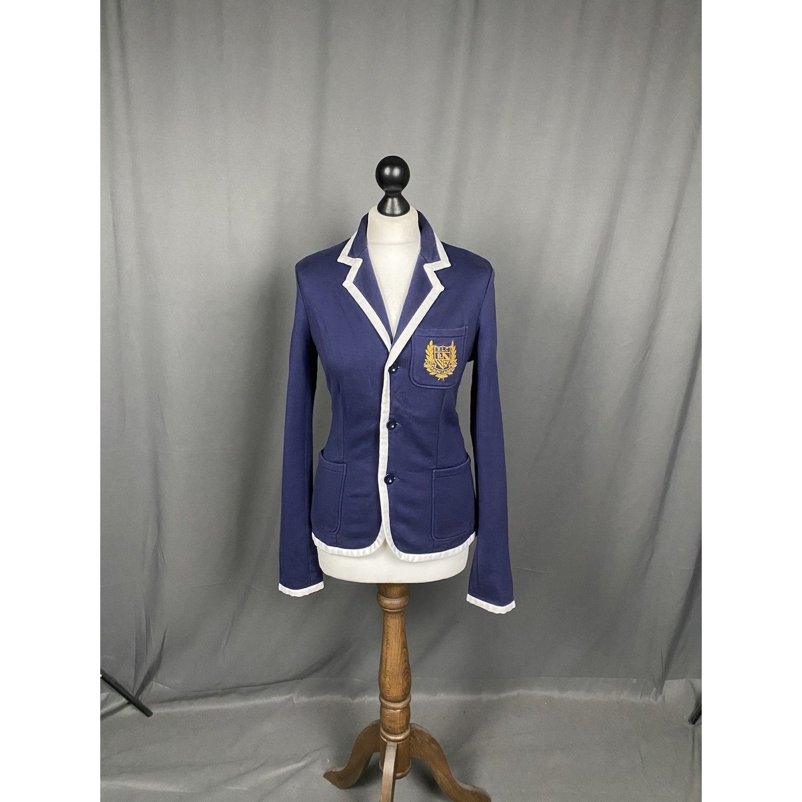 Ralph Lauren Ralph Lauren Contrast Lapel Big Logo Women's Blue Blazer Jac Size M / US 6-8 / IT 42-44 - 3 Thumbnail