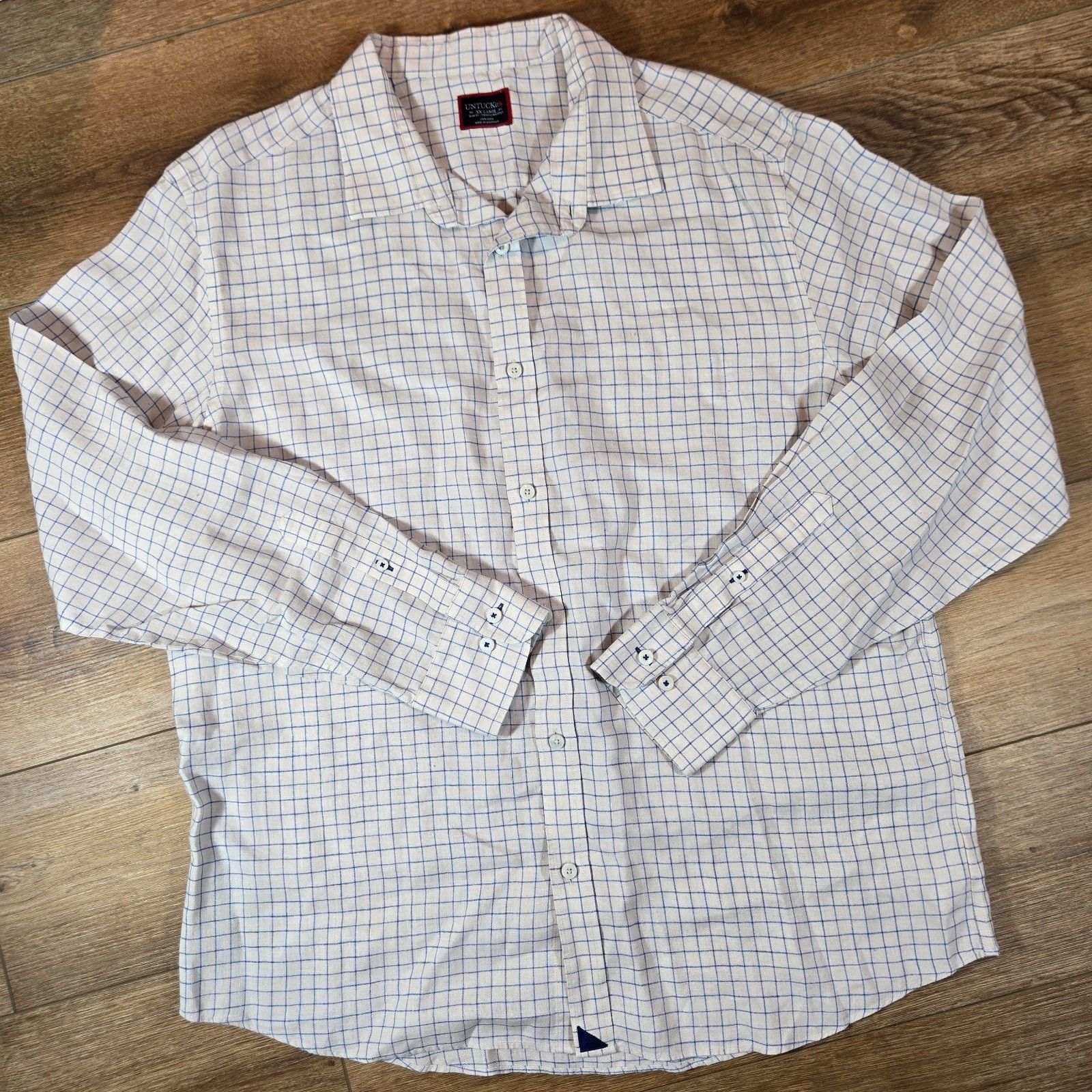 UNTUCKit UNTUCKit Linen Slim Fit Shirt XXL White Blue Squares Size US XXL / EU 58 / 5 - 1 Thumbnail
