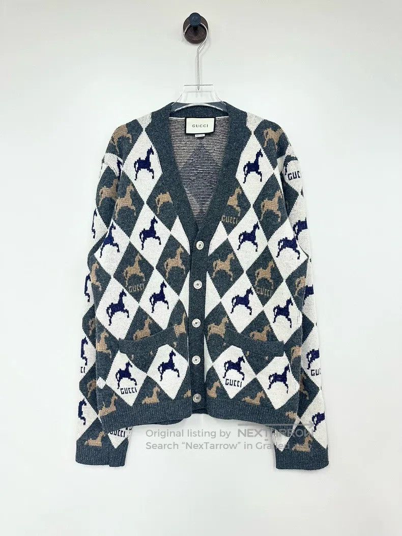 Gucci Gucci Gray-black diamond check full-print pony logo cardig Size US S / EU 44-46 / 1 - 1 Thumbnail