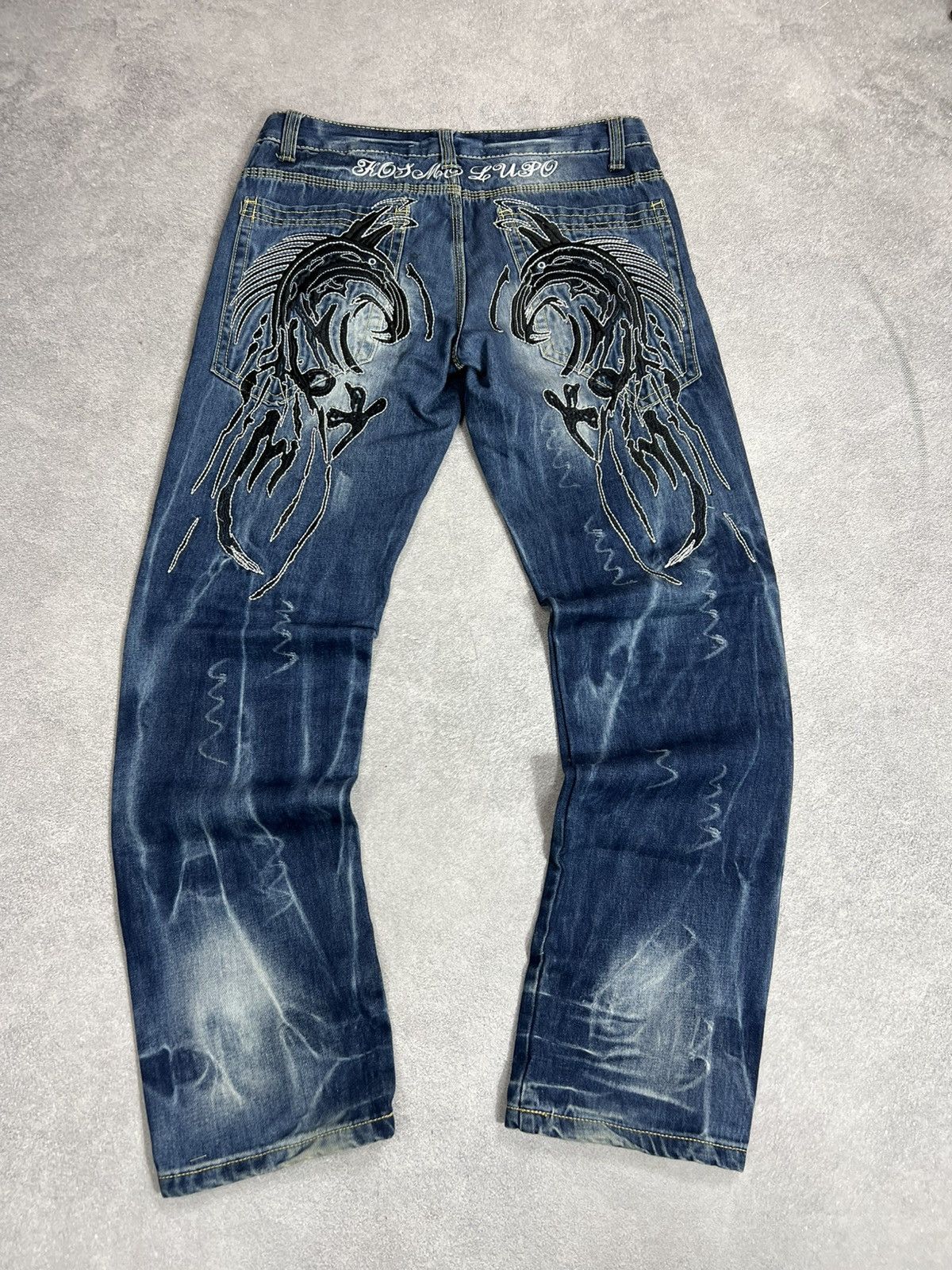 Japanese Brand Y2K denim jeans flame embroidery gothic southpole style y2k Size US 32 / EU 48 - 3 Thumbnail