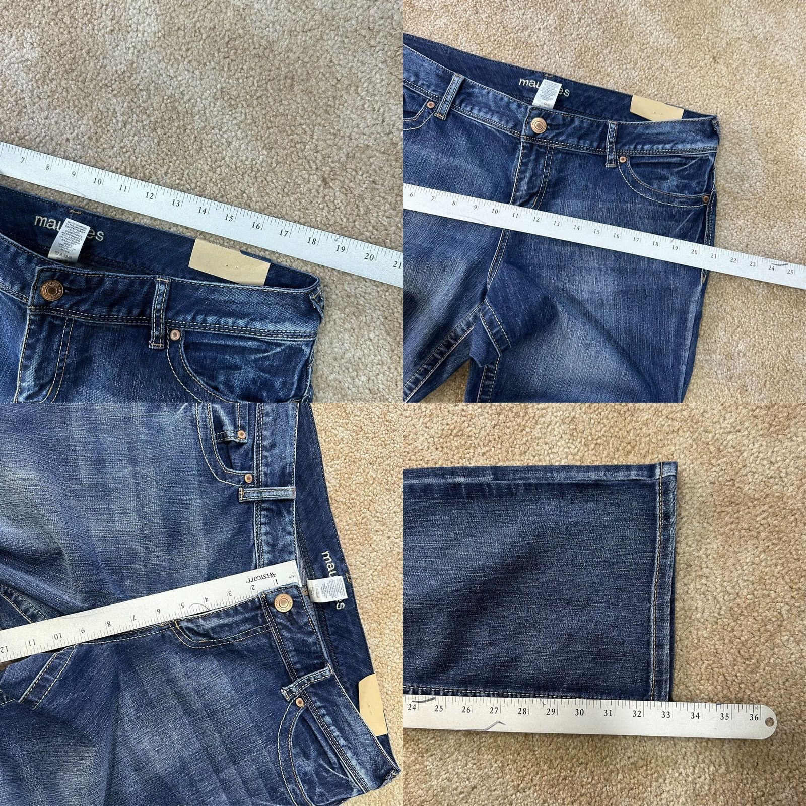 Vintage Maurices Jeans Women's 13/14 Blue Denim Stretch Low rise Bootcut Size 36" / US 14 / IT 50 - 8 Thumbnail
