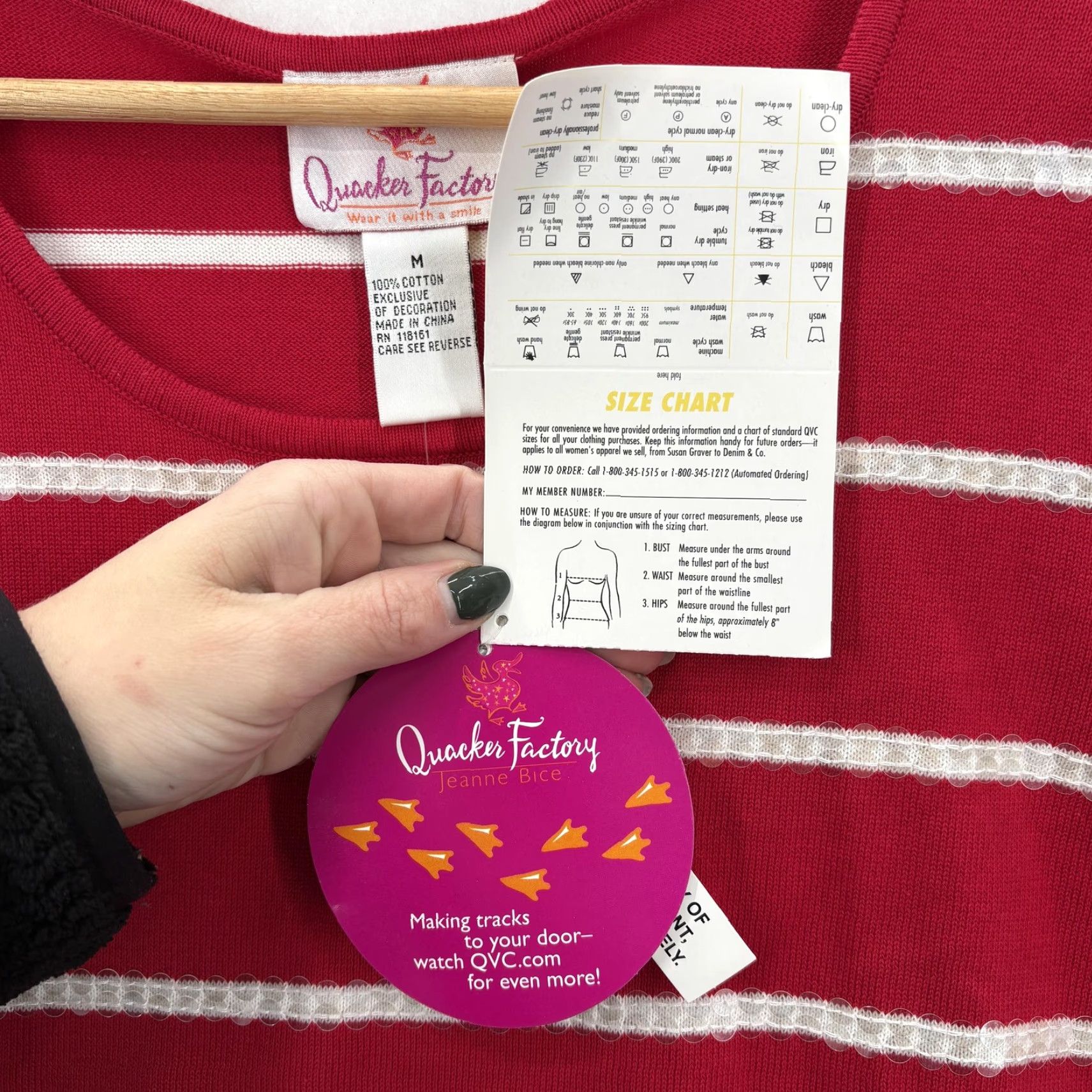 Quacker Factory Quacker Factory Shirt Womens Medium Red Stripe Sequin Short Sleeve Cotton Top Size M / US 6-8 / IT 42-44 - 7 Thumbnail