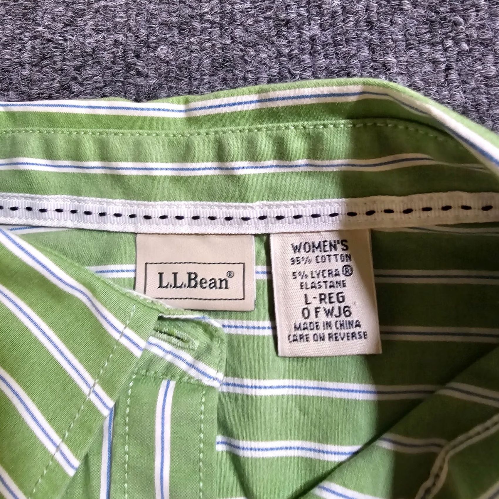 Vintage L.L. Bean Shirt Womens Large Green White Striped Button Long Sleeve Career Size L / US 10 / IT 46 - 3 Thumbnail