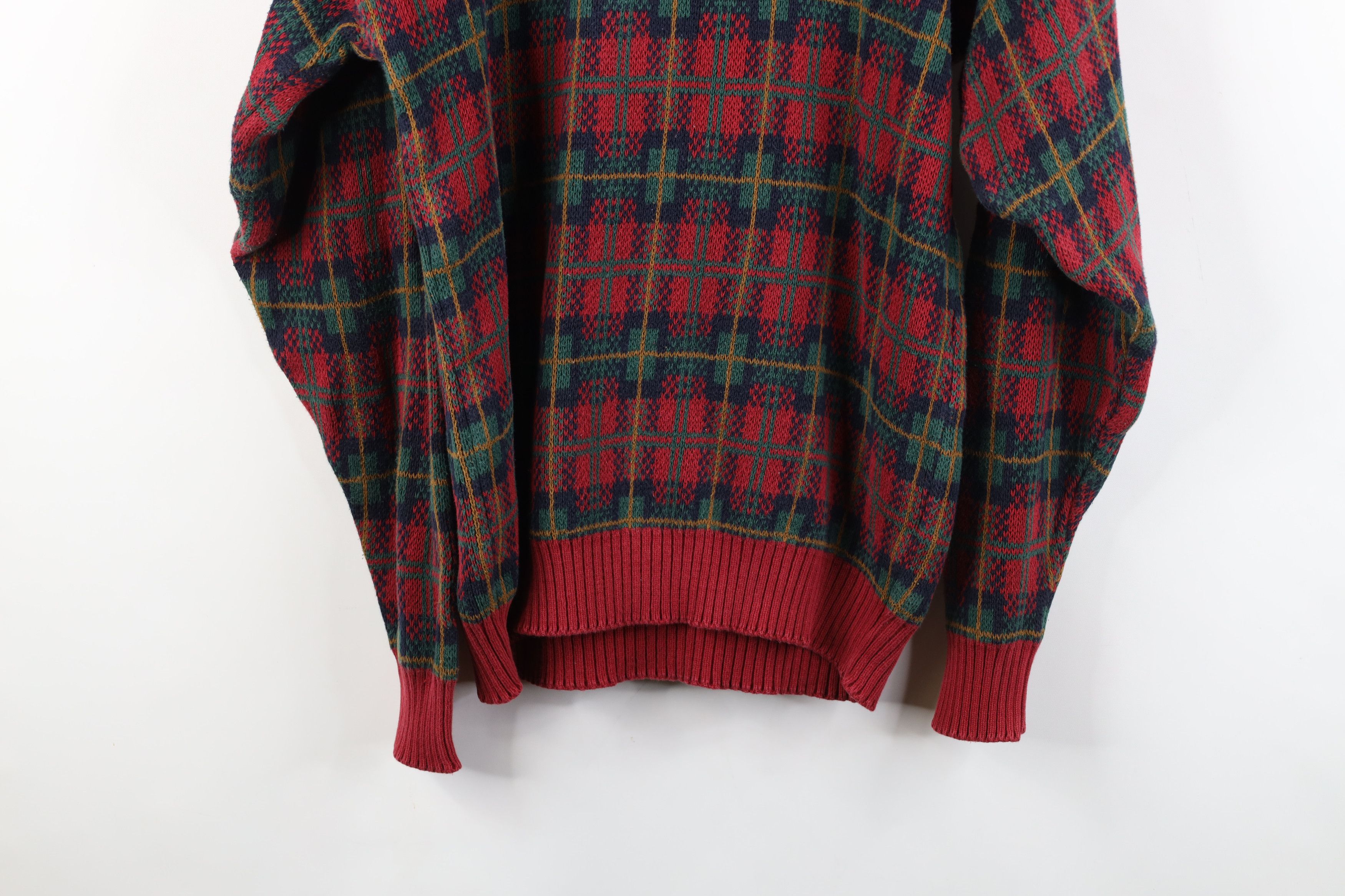 Vintage Vintage 90s Streetwear Cotton Knit Crewneck Sweater Plaid Size US M / EU 48-50 / 2 - 10 Thumbnail