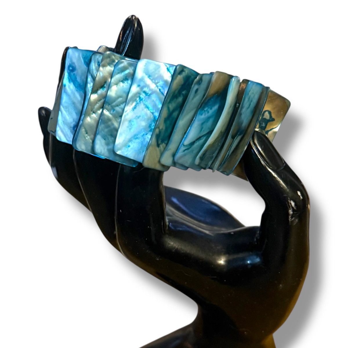 Vintage Vintage blue dyed abalone shell tile stretch bracelet Size ONE SIZE - 2 Thumbnail