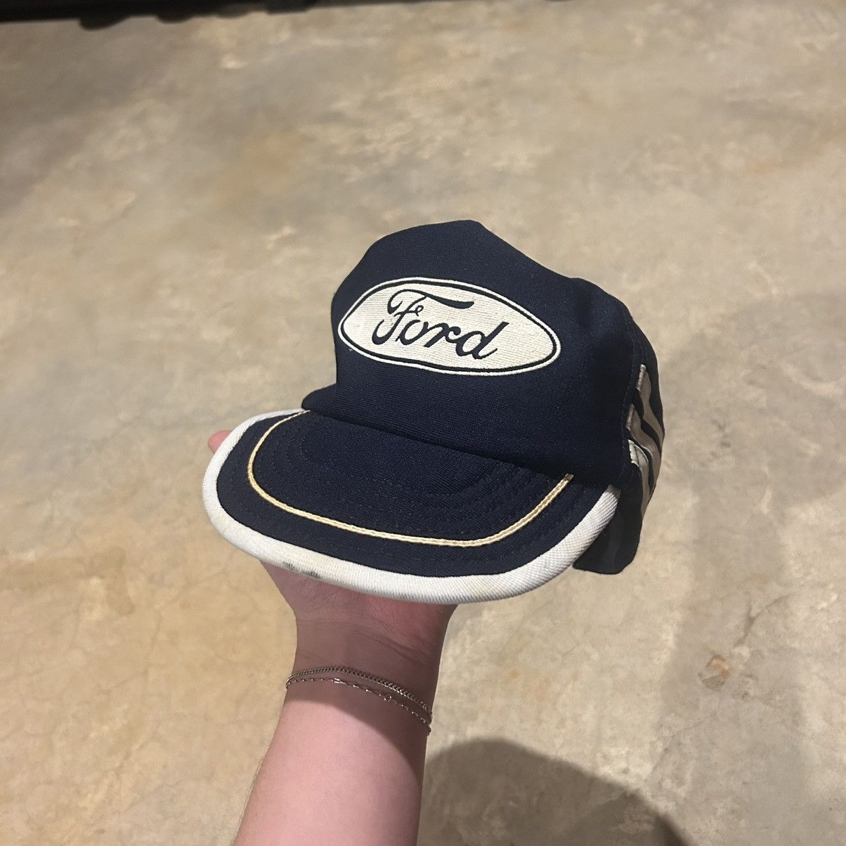 Vintage Vintage 1980s Ford Motors Three Stripe Snapback Trucker Hat Size ONE SIZE - 2 Thumbnail