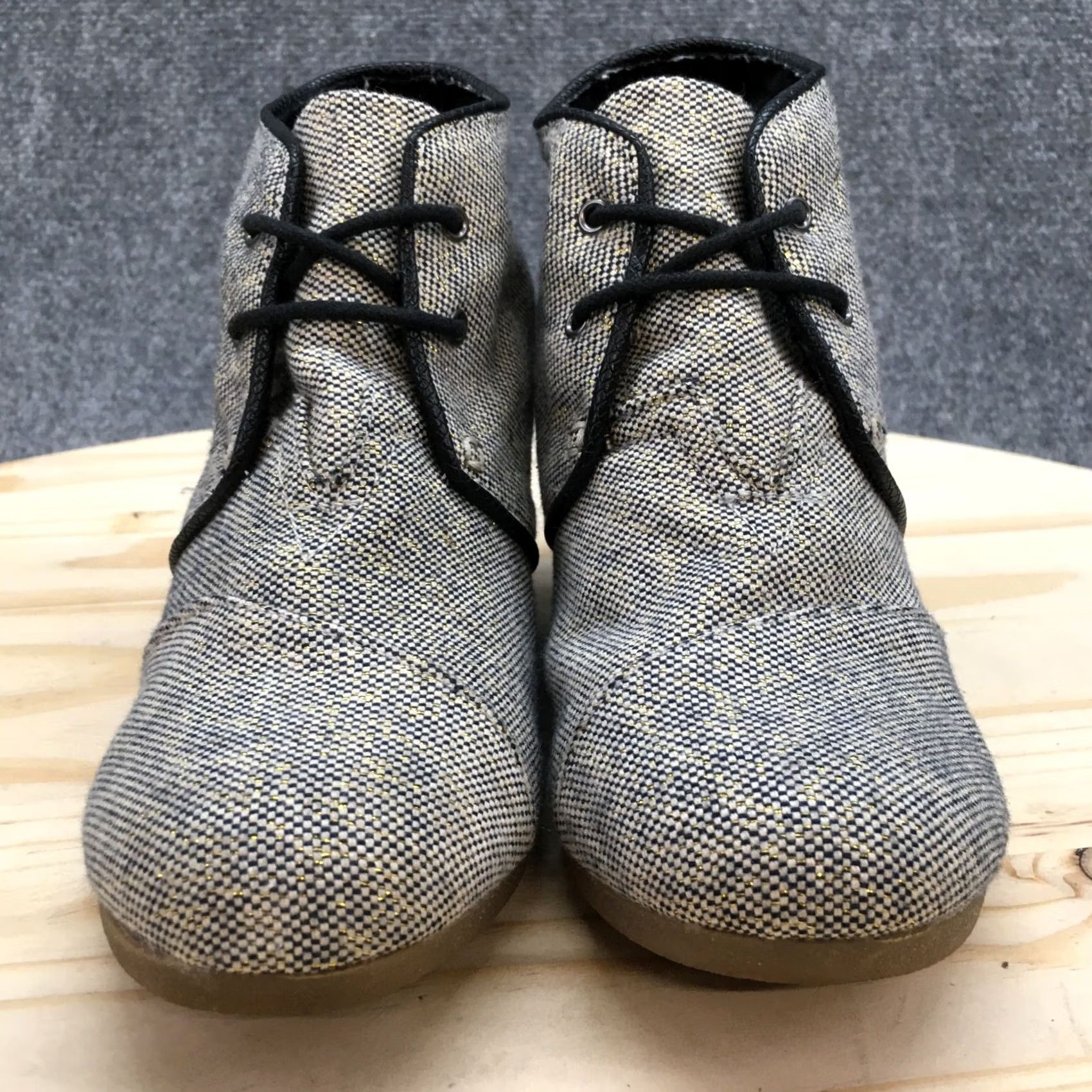 Toms Toms Womens 8 Desert Lace Up Wedge Ankle Bootie Grey Fabric Casual Boots 690515 Size US 8 / IT 38 - 5 Thumbnail