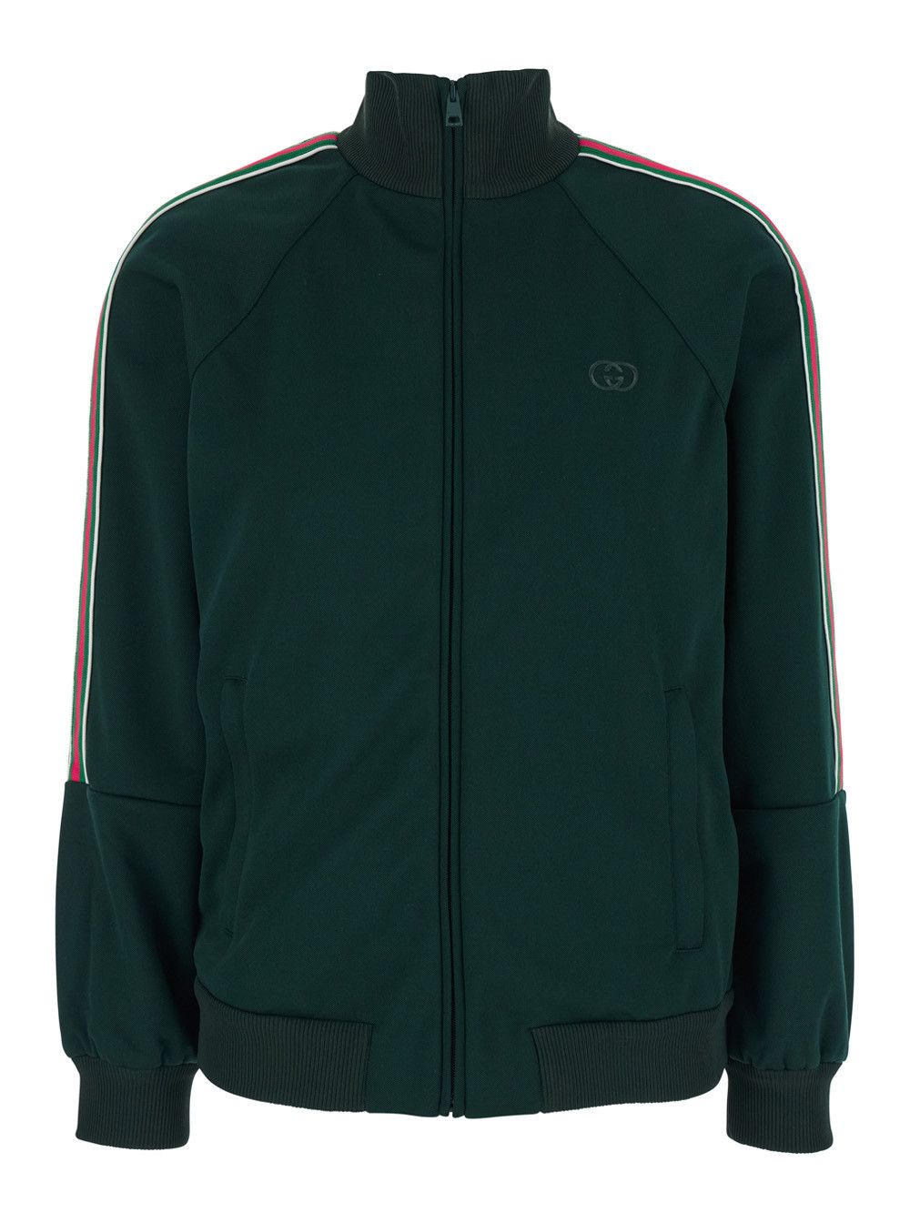 Gucci Green High Neck Sweatshirt with GG Embroidery on the Front and Web Motif on the Sleeves in Tech Fabric for Women Size S / US 4 / IT 40 - 1 Thumbnail