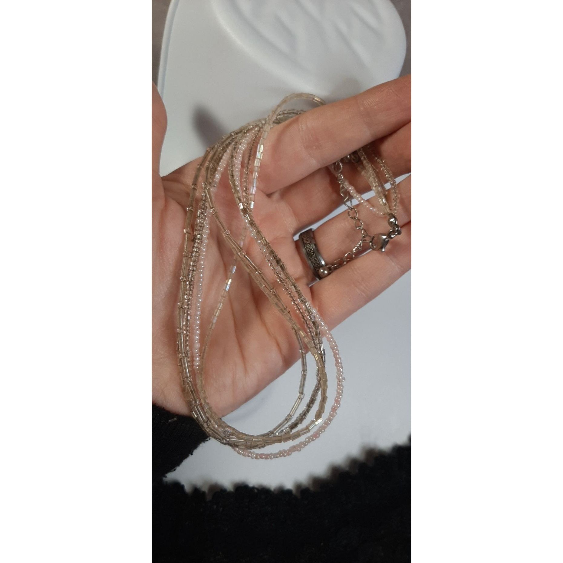 Other Casual Neutral Tone Glass Beaded Layered Necklace Size ONE SIZE - 2 Thumbnail
