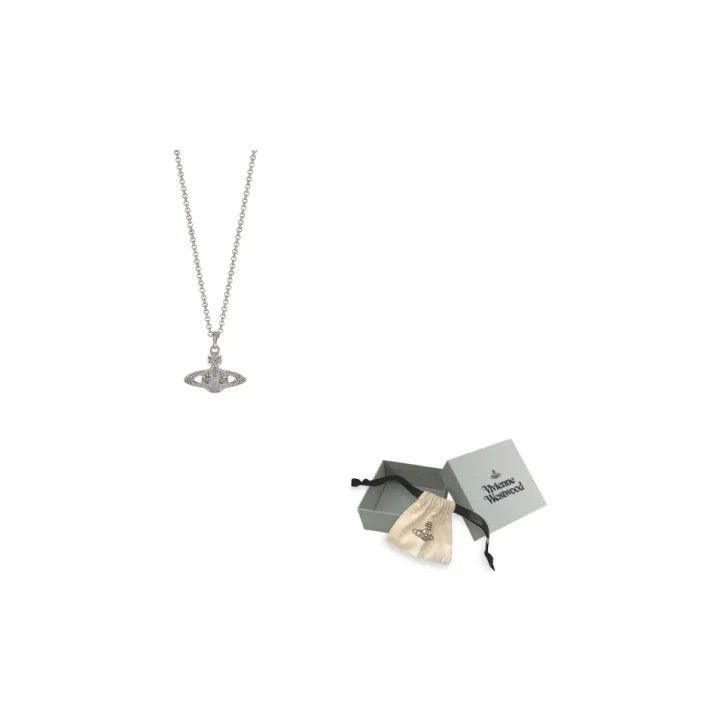 【Vivienne Westwood】 Bas Relief Orb Pendant Black Diamond Man. Mini Bas Relief Orb Pendant Necklace in RUTHENIUM-Black