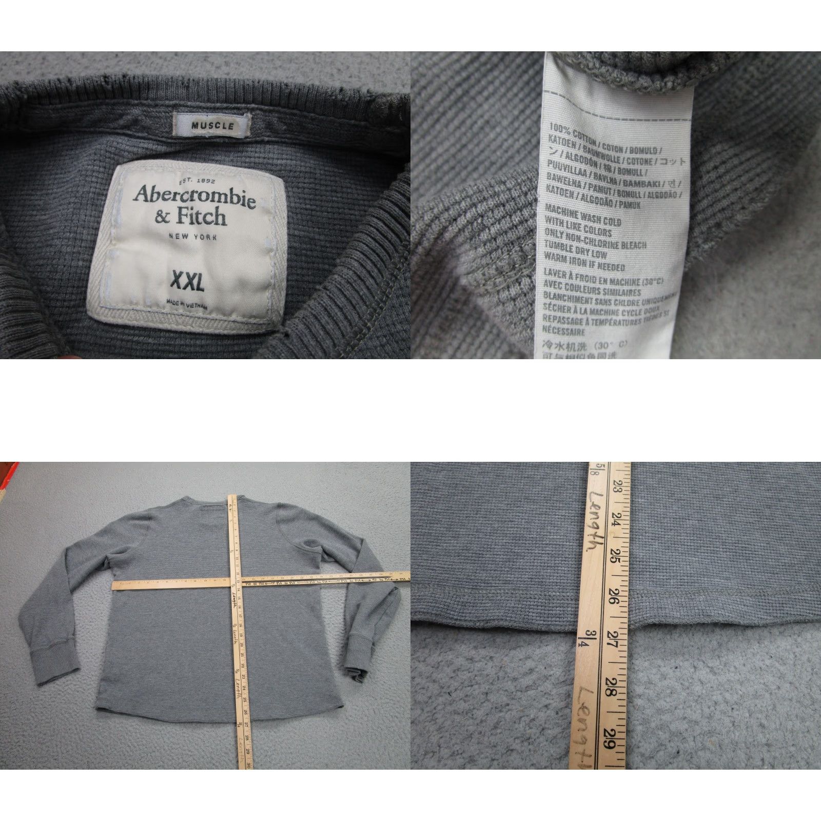 Abercrombie & Fitch VINTAGE Abercrombie & Fitch Shirt Mens 2XL Muscle Waffle-Knit Thermal Gray Crew Neck Pullover Sweater Mens Size US XXL / EU 58 / 5 - 8 Thumbnail