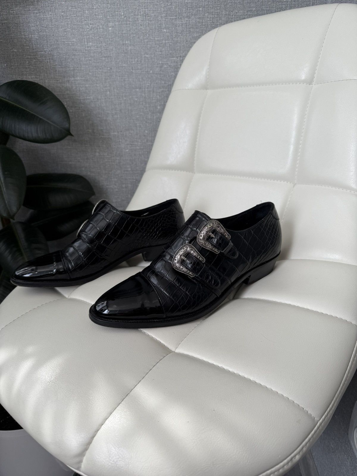 The Kooples Black Loafers with Ornate Silver Buckle The Kooples Black Leather Belt Studded Buckle AFCE22031K  main image 4