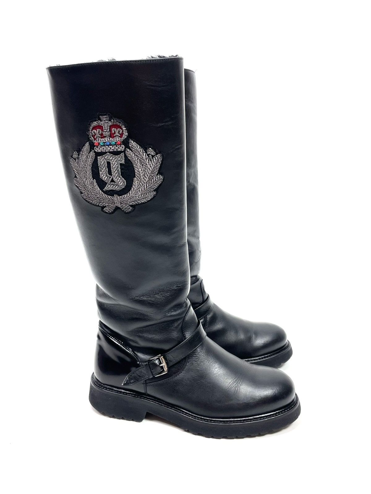 John Galliano John Galliano Embroidered Crest Leather Engineer Boots Size US 6 / IT 36 - 1 Thumbnail