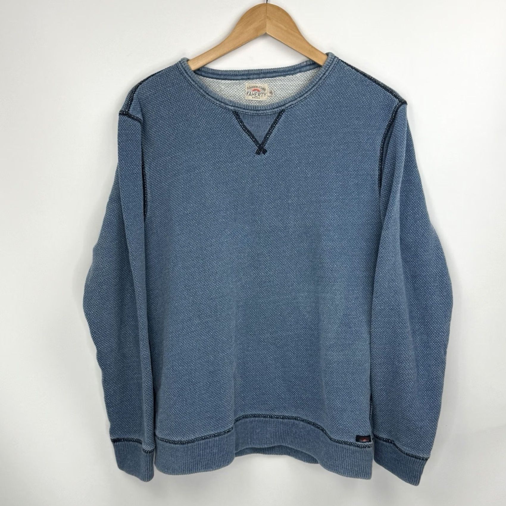 Faherty Faherty Sweatshirt Knit Indigo Blue Crewneck Mens M Logo Regular Pullover All Seasons Long Sleeve Size US M / EU 48-50 / 2 - 2 Thumbnail
