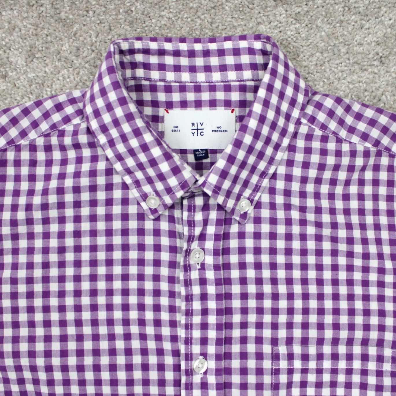 Vintage RVYC Shirt Mens Large Purple/White Gingham Cotton Long Sleeve Button Down Size US L / EU 52-54 / 3 - 6 Thumbnail
