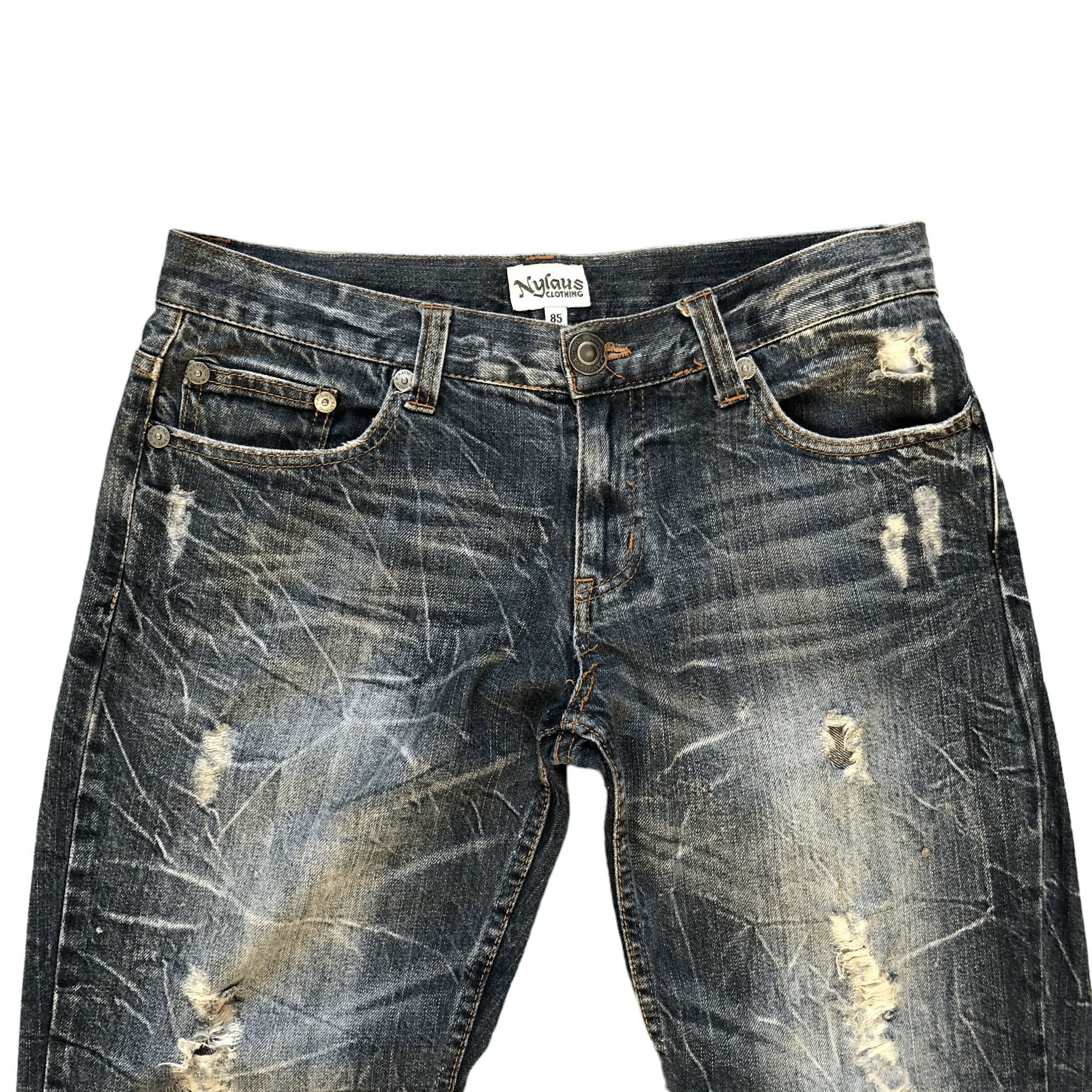 Japanese Brand FLARE TRASHED DISTRESSED DENIM PANTS BY NYLOUS #5970-216 Size US 33 - 2 Thumbnail