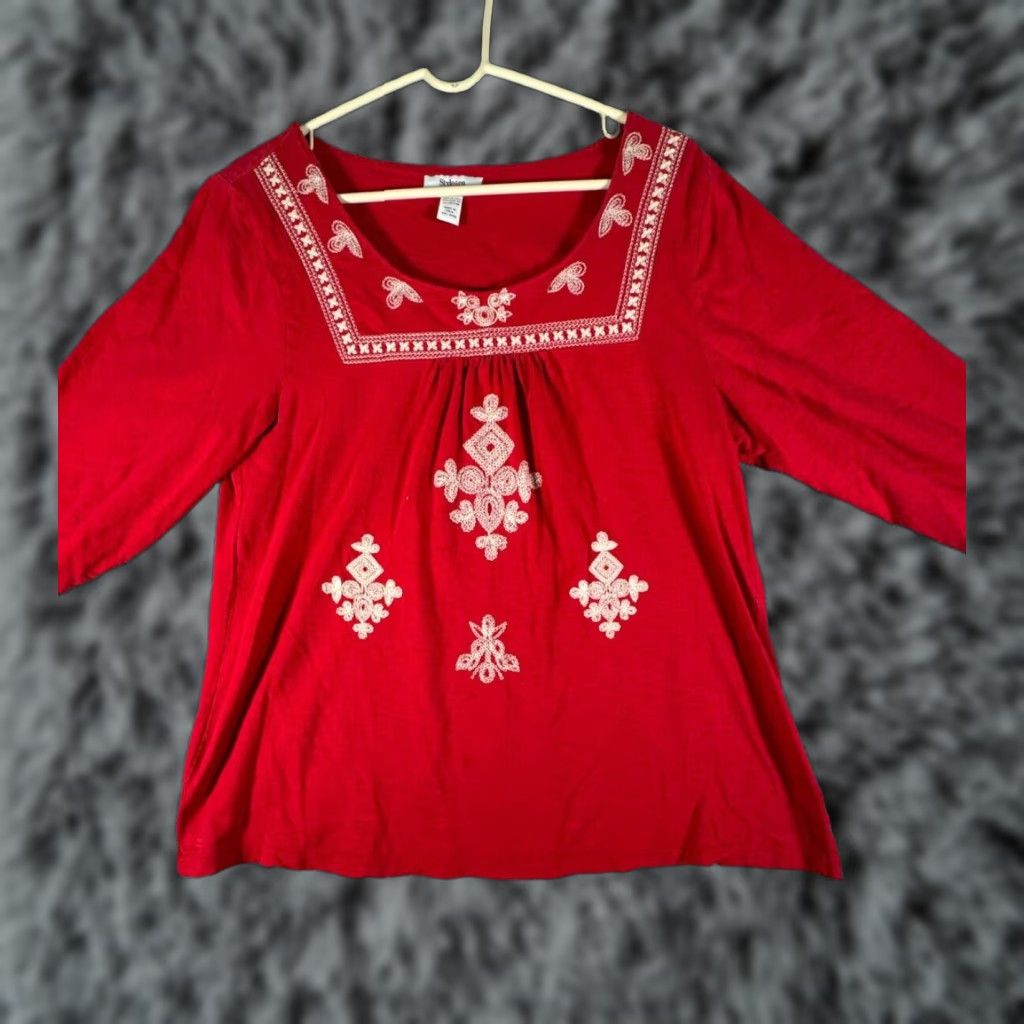Vintage Style & Co Top XL Embroidered Boho Cottagecore Peasant Prairie Flowy Vintage Y2K Shirt Womens Size XL / US 12-14 / IT 48-50 - 1 Thumbnail