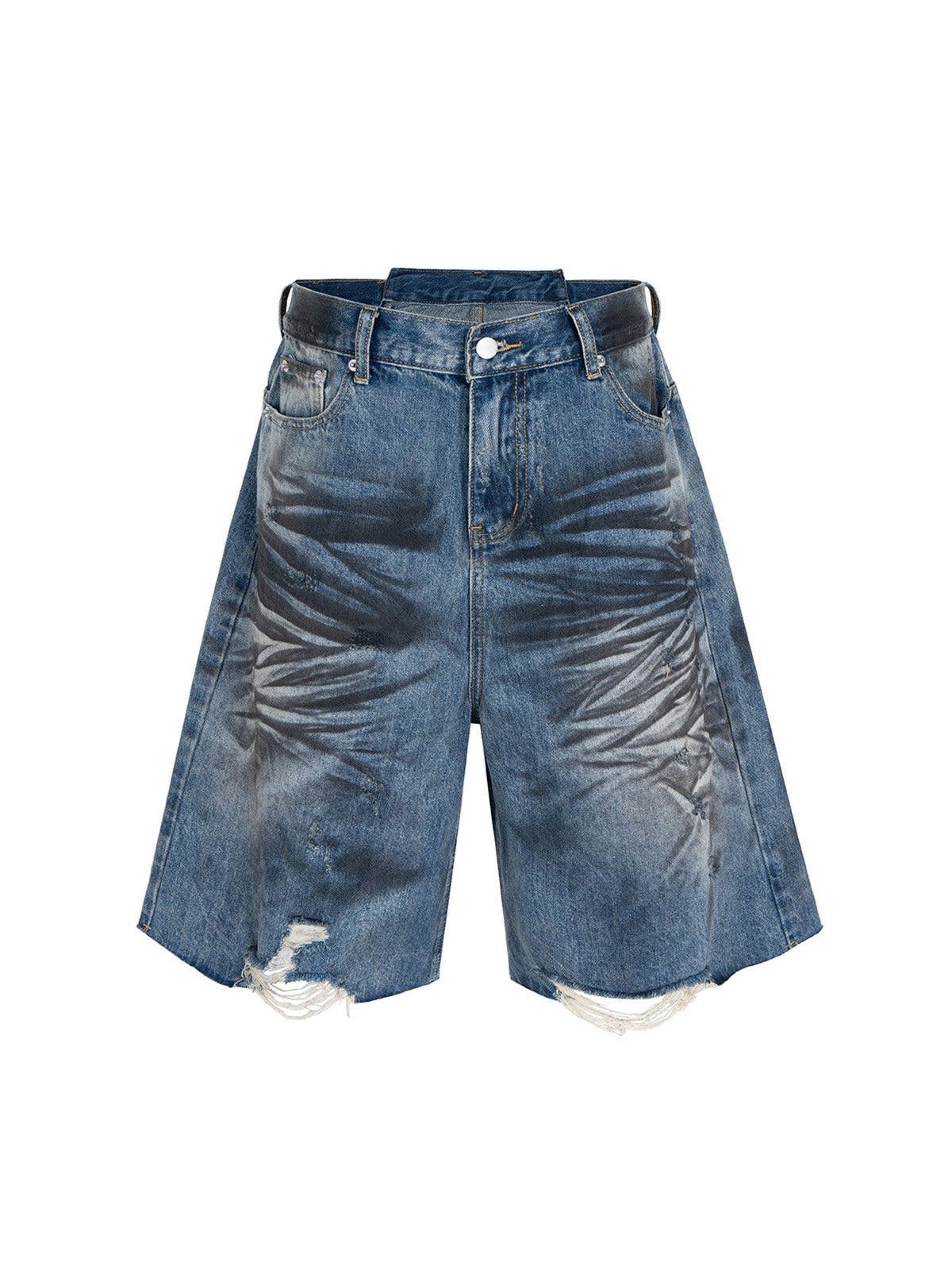 Japanese Brand Tie-Dye Distressed Denim Shorts Size ONE SIZE - 1 Thumbnail