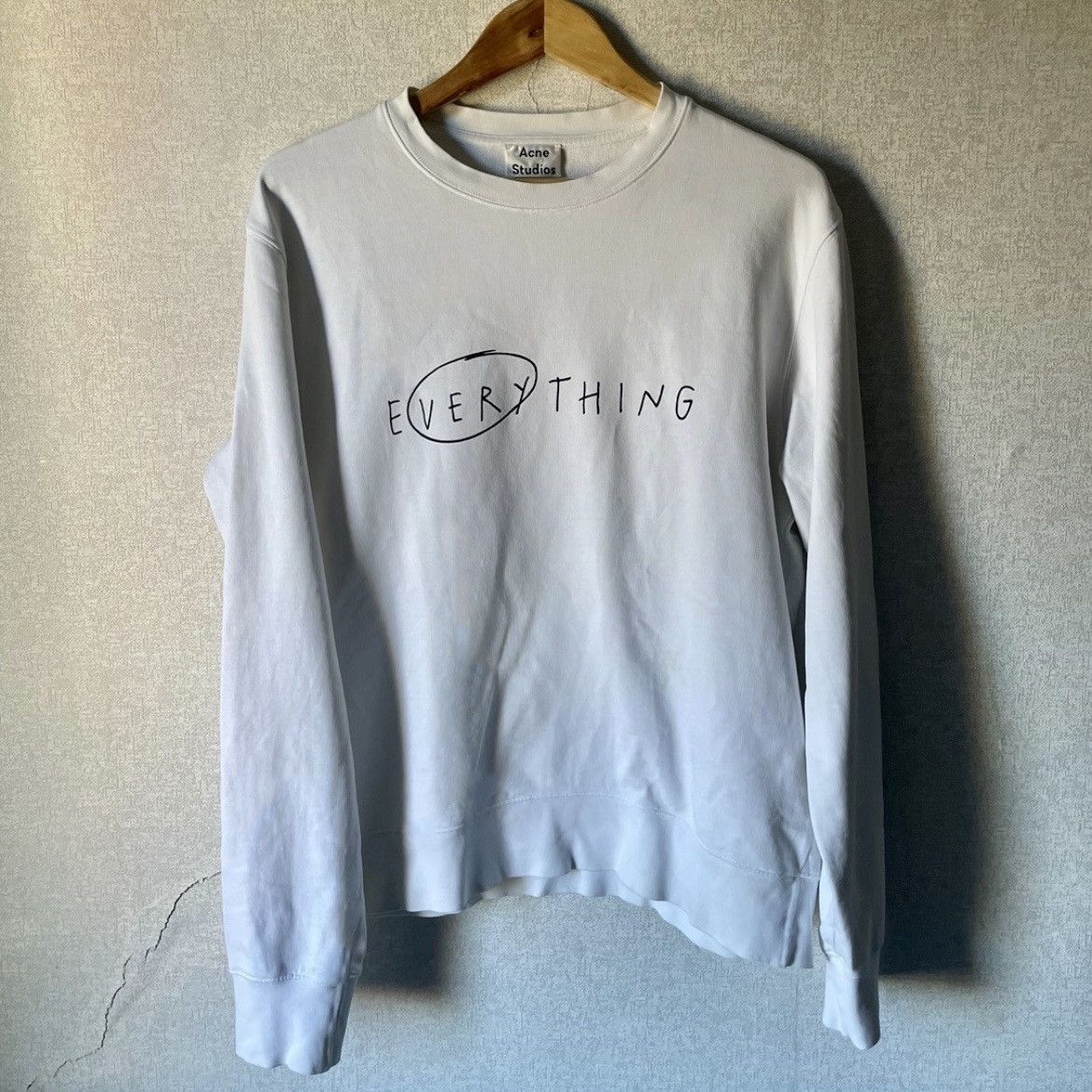image of Acne Studios Casey Slogan Everything Sweatshirt in White, Men's (Size Large)