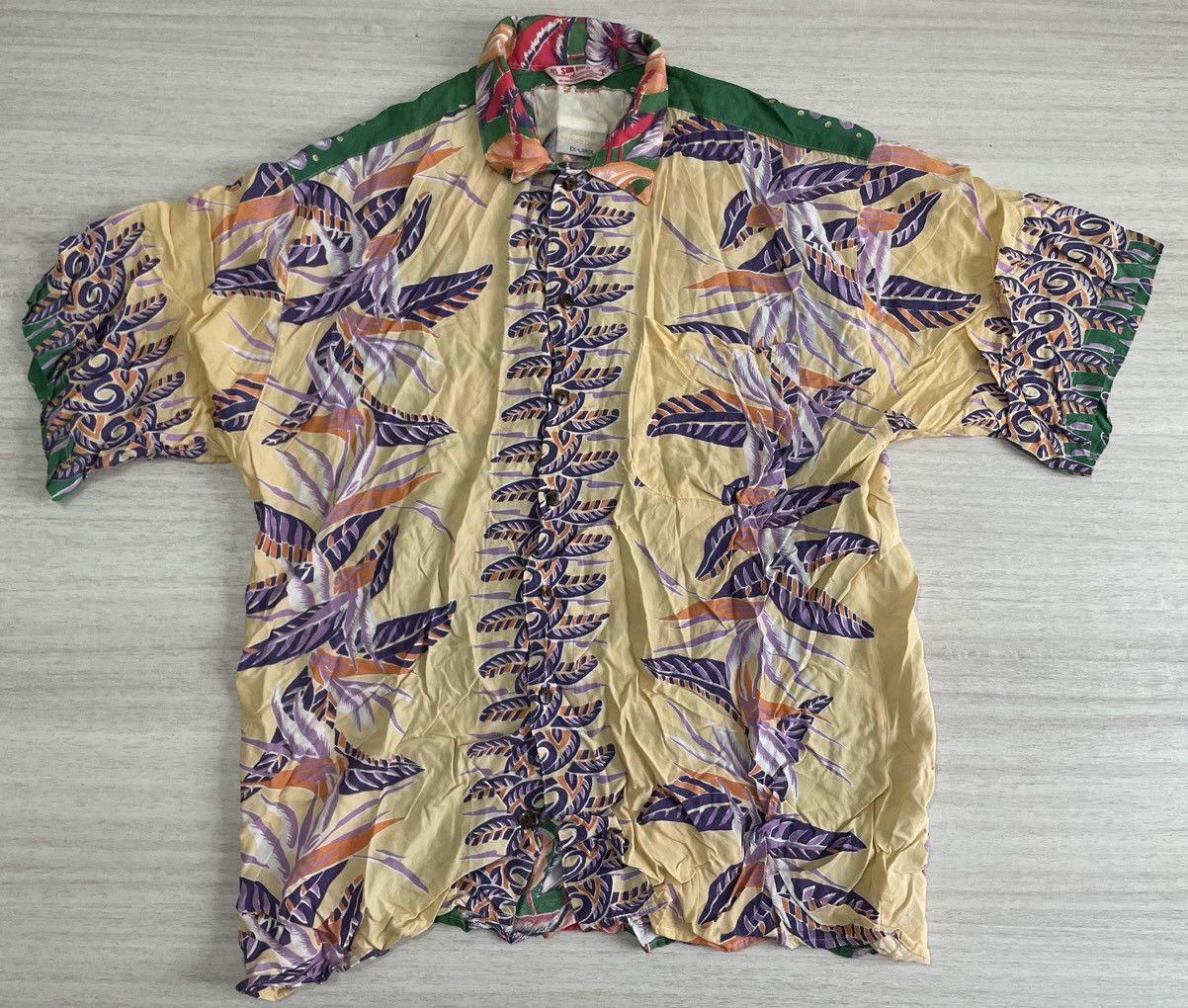 image of 80's Sun Surf Rayon Hawaiian Shirt in Yellow, Men's (Size XL)