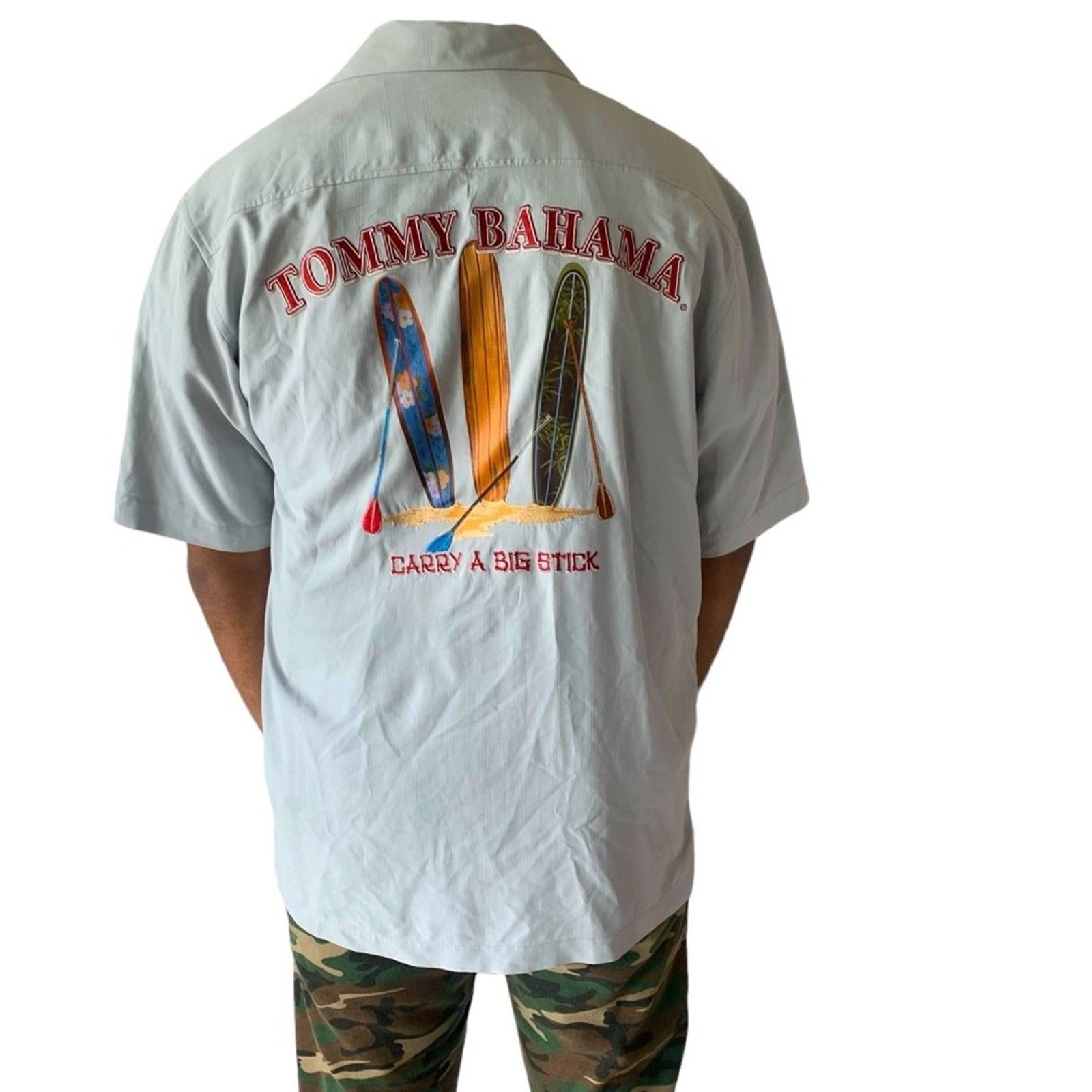 Tommy Bahama Tommy Bahama Silk Carry A Big Stick Embroidery Surfboards Size US S / EU 44-46 / 1 - 1 Thumbnail