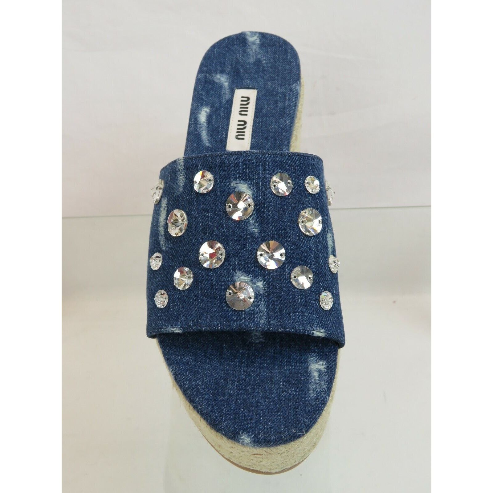 Miu Miu MIU MIU 5XX383 BLUE DENIM CRYSTALS PLATFORM ESPADRILLES 40 Size US 10 / IT 40 - 3 Thumbnail