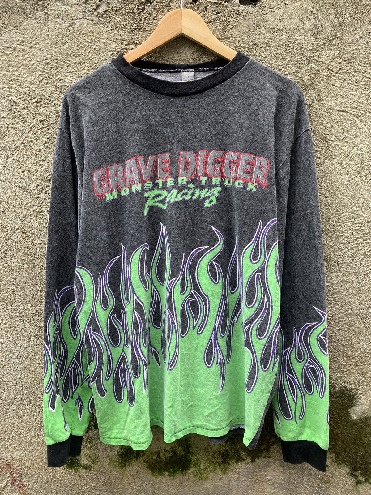 Image of Nascar Grave Digger Flames in Black, Men's (Size XL)