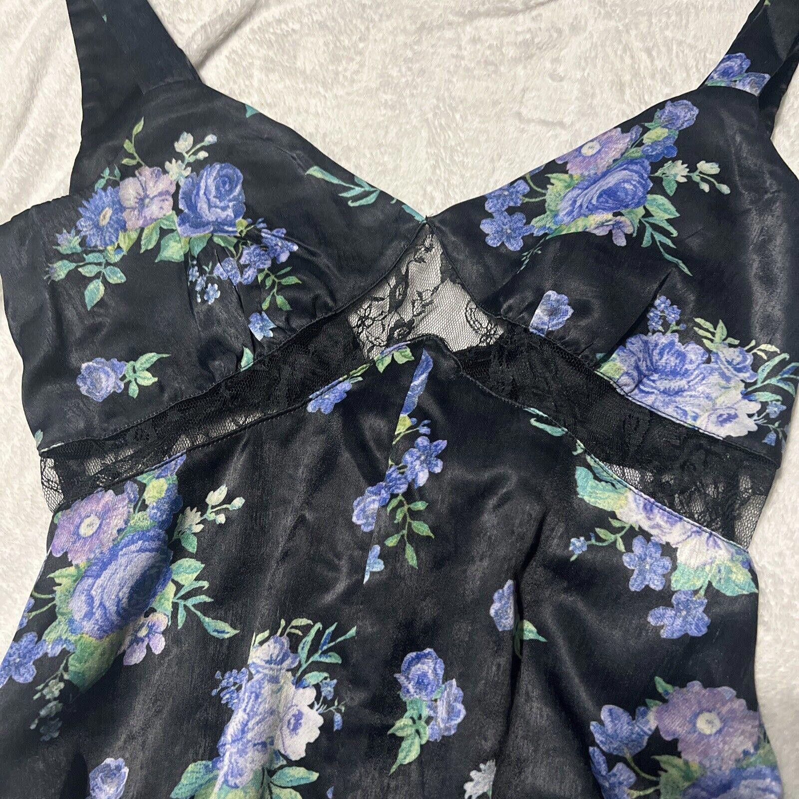 Designer S Weworewhat Satin Slip Floral Dress Blue Black Dolls Kill Size S / US 4 / IT 40 - 3 Thumbnail