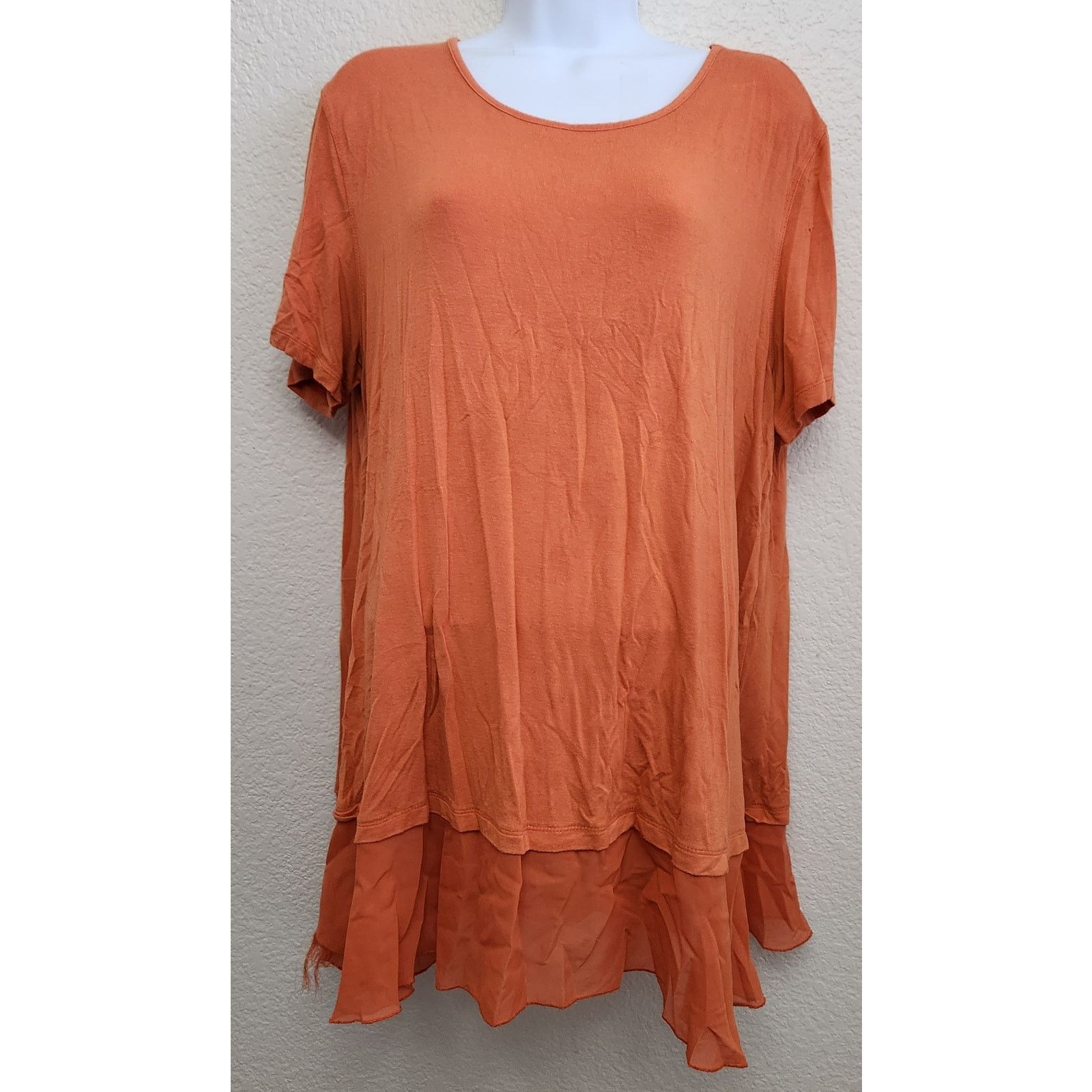 Other Multiples Orange Short Sleeve Sheer Hem Top XL Lightweight Size XL / US 12-14 / IT 48-50 - 1 Thumbnail