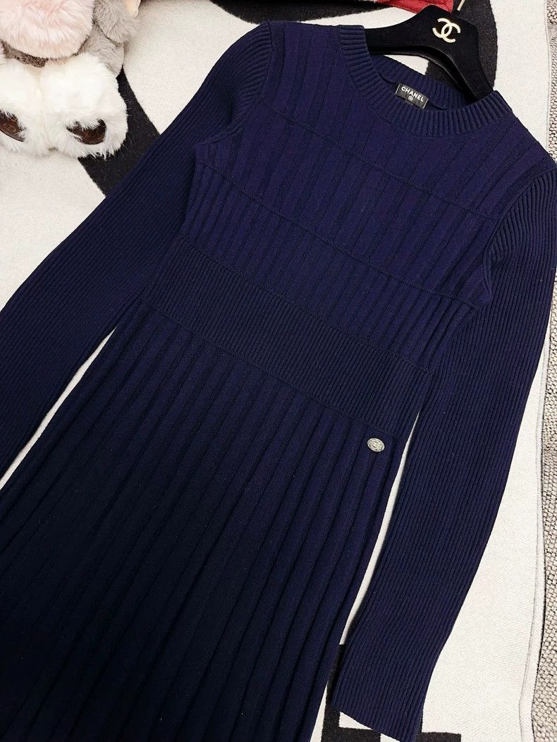 Chanel Chanel Dark blue vertical striped cashmere dress Size XS / US 0-2 / IT 36-38 - 3 Thumbnail