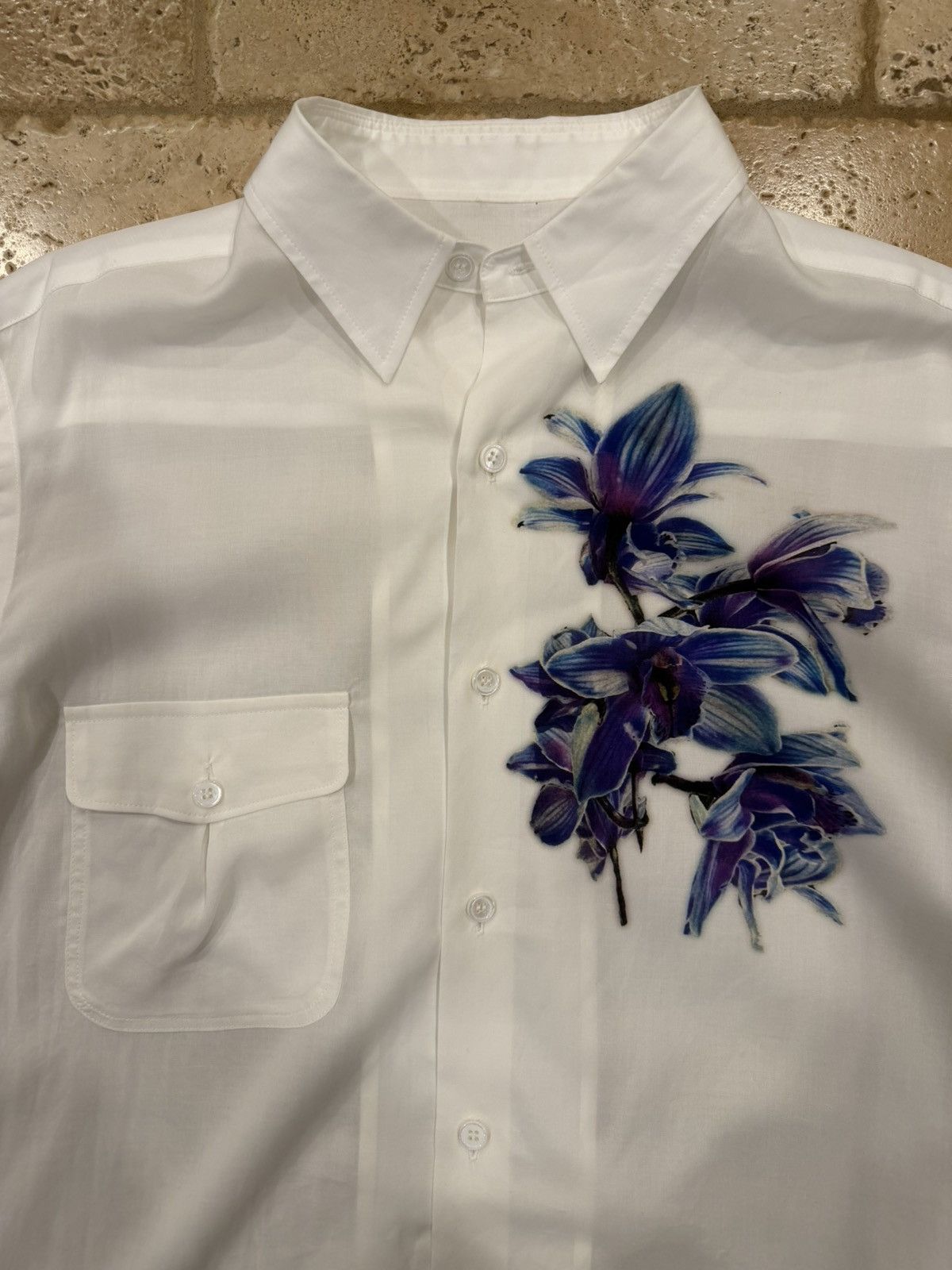 Yohji Yamamoto Yohji Yamamoto Blue Flower / Floral White Button Up Shirt Size US M / EU 48-50 / 2 - 8 Thumbnail