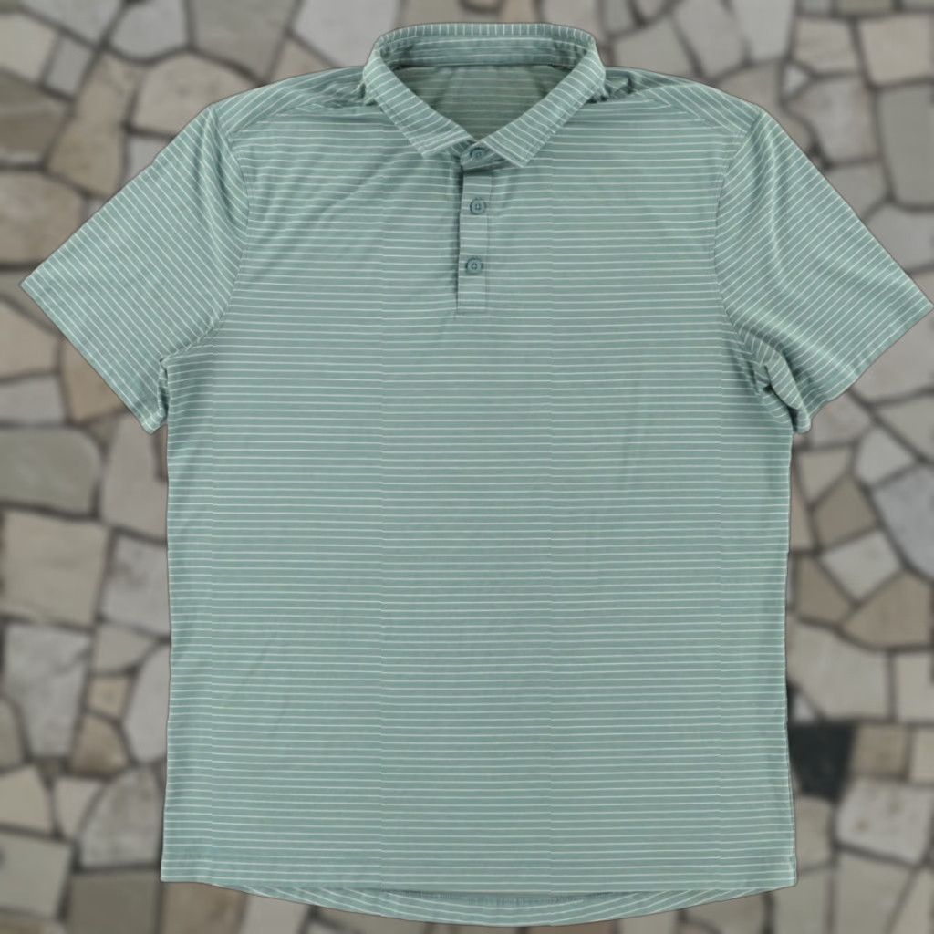 Lululemon Lululemon Evolution Polyester Striped Polo Shirt Green Men's L Size US L / EU 52-54 / 3 - 1 Thumbnail