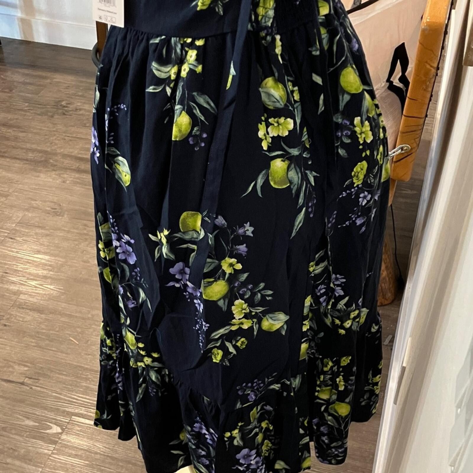 Other NWT Time and Tru Navy Maxi Dress with Lemon & Floral Print Size L / US 10 / IT 46 - 8 Thumbnail