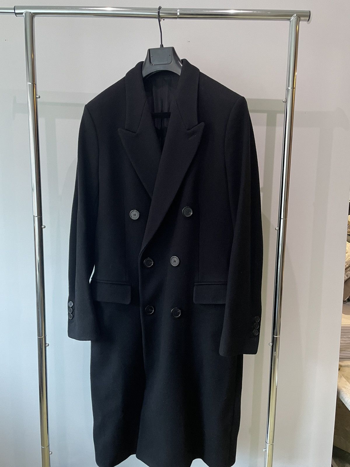image of Ami Paris Black Wool Topcoat Size 40, Men's