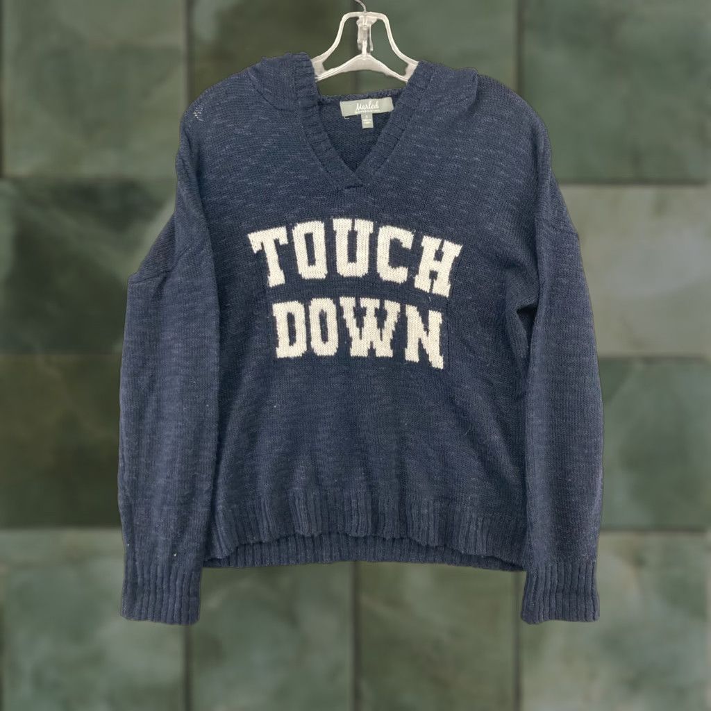 Vintage Marled Reunited Clothing Sweater Women Hooded V-Neck Long Sleeve Navy Blue XS S Small Casual Football Theme 90s? Size S / US 4 / IT 40 - 1 Thumbnail